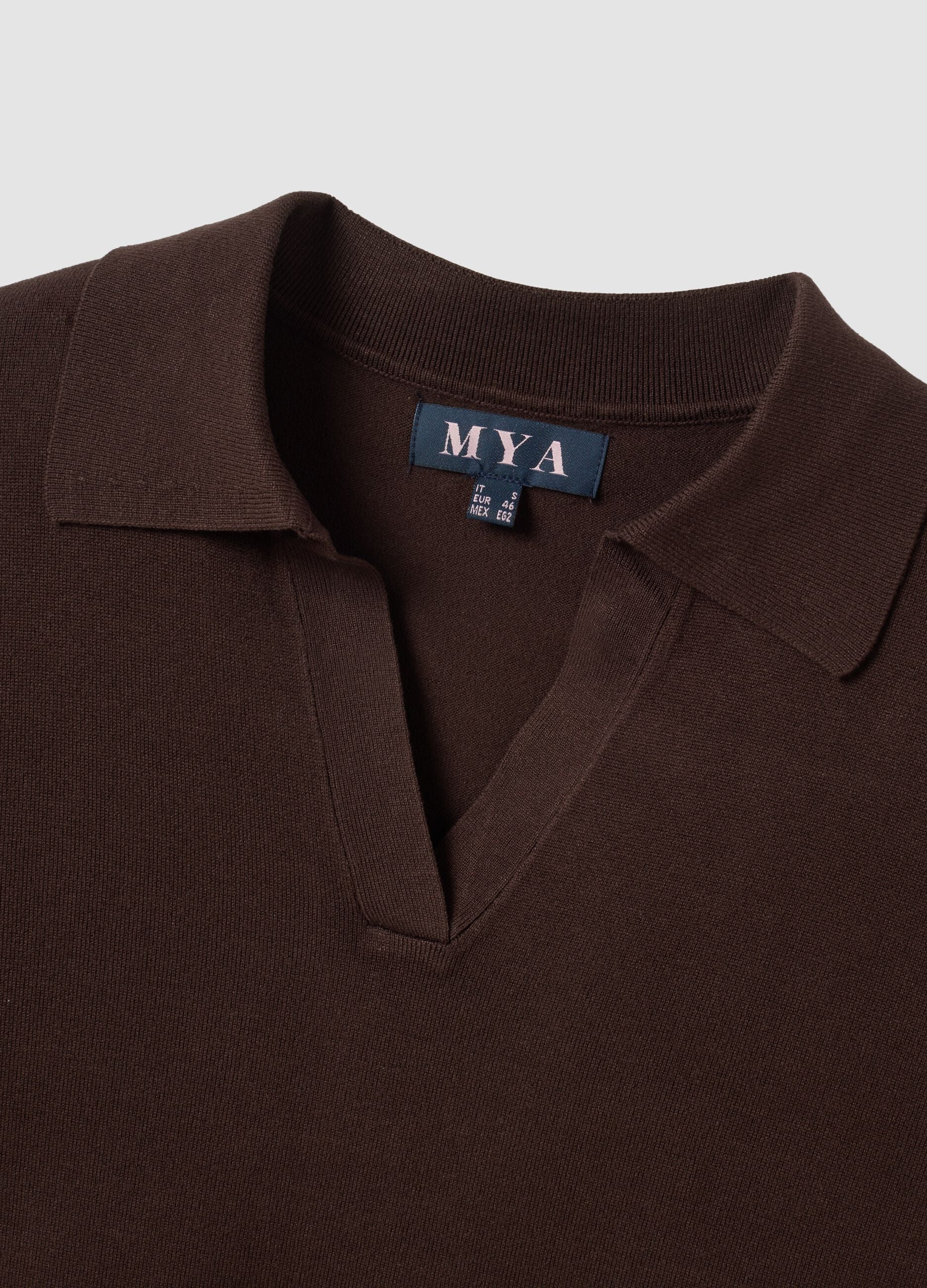 Brown viscose-blend polo-collar jumper with oversized fit