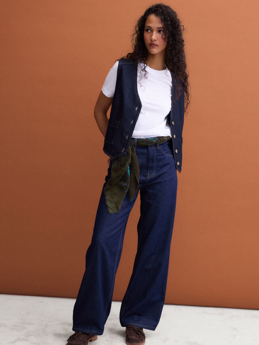 Blue denim straight-fit jeans in pure cotton_0