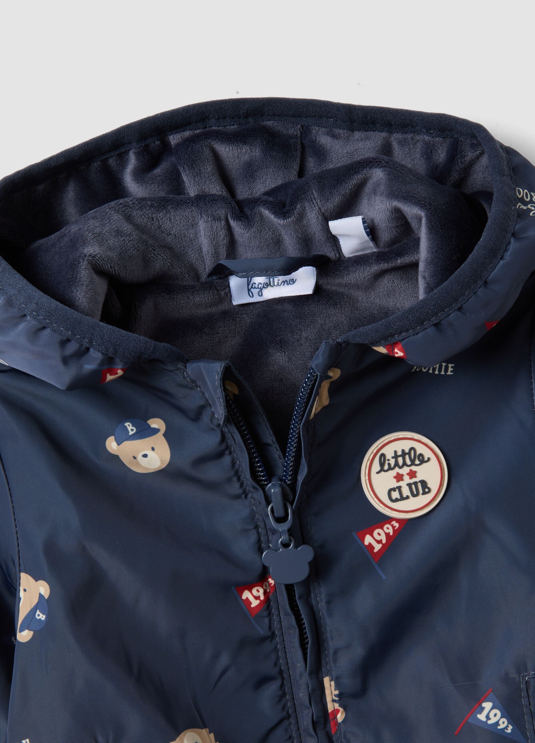 Giacca blu con cappuccio e zip con stampa orsetti per neonato