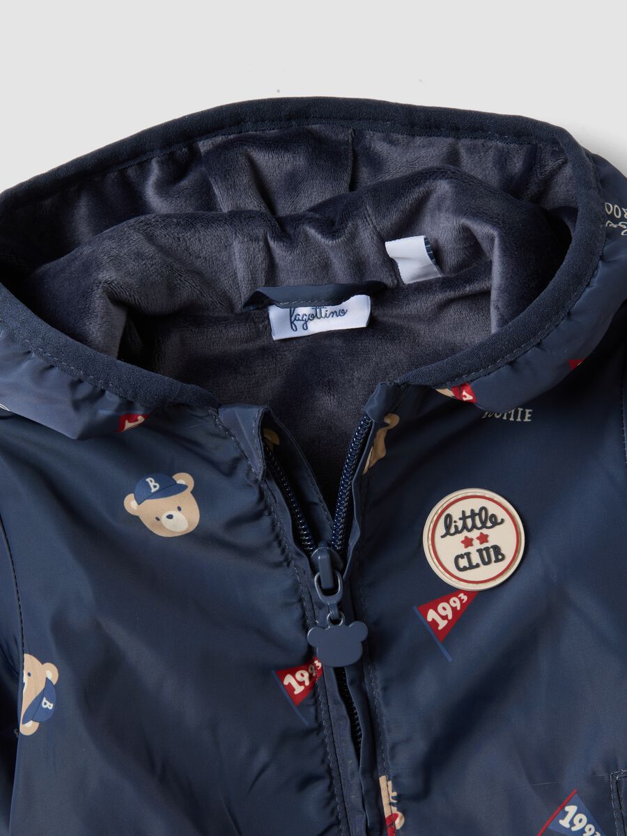 Giacca blu con cappuccio e zip con stampa orsetti per neonato_3