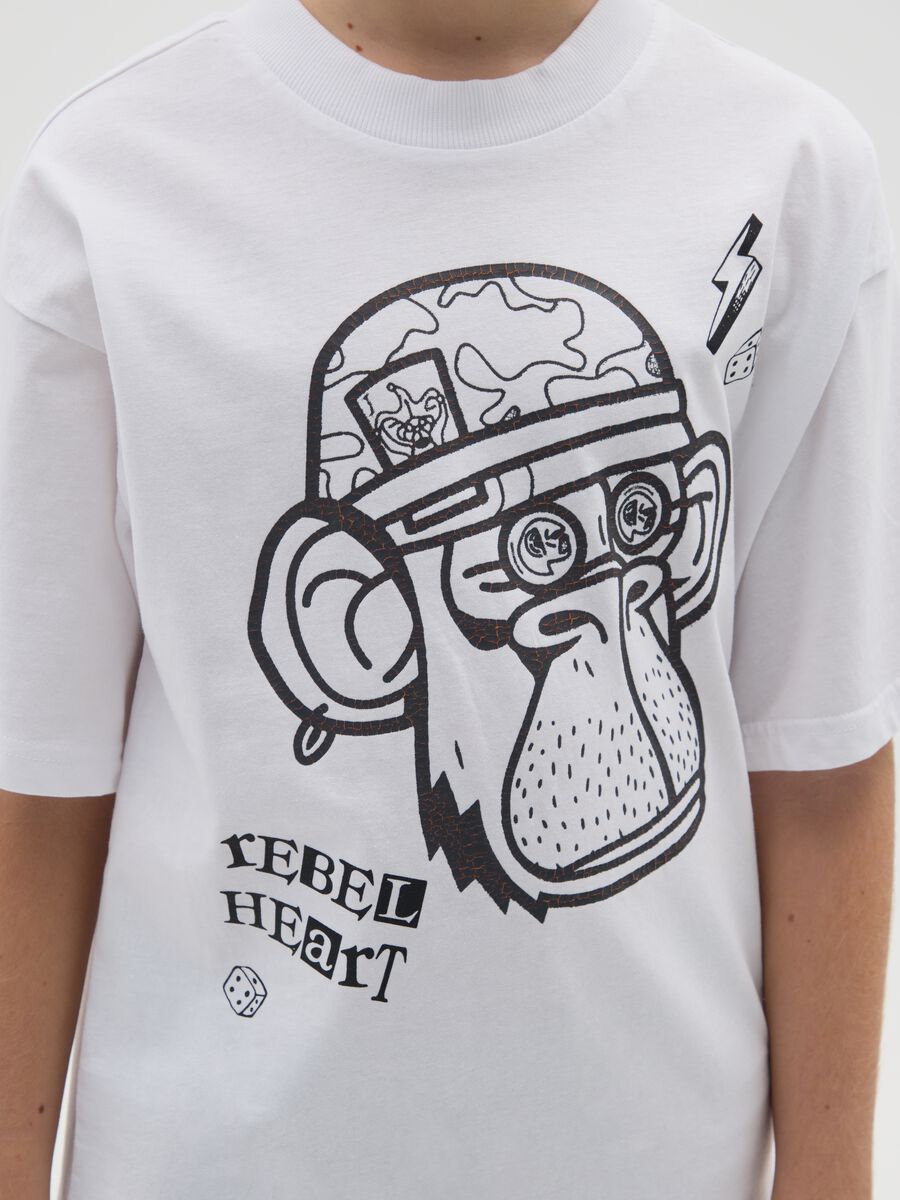 Boys' oversized pure cotton white t-shirt with print_2