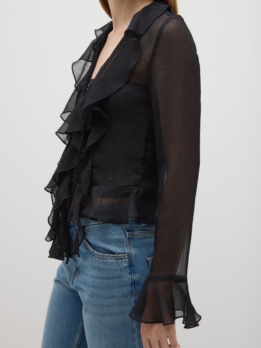 Regular fit black blouse with ruffles_3