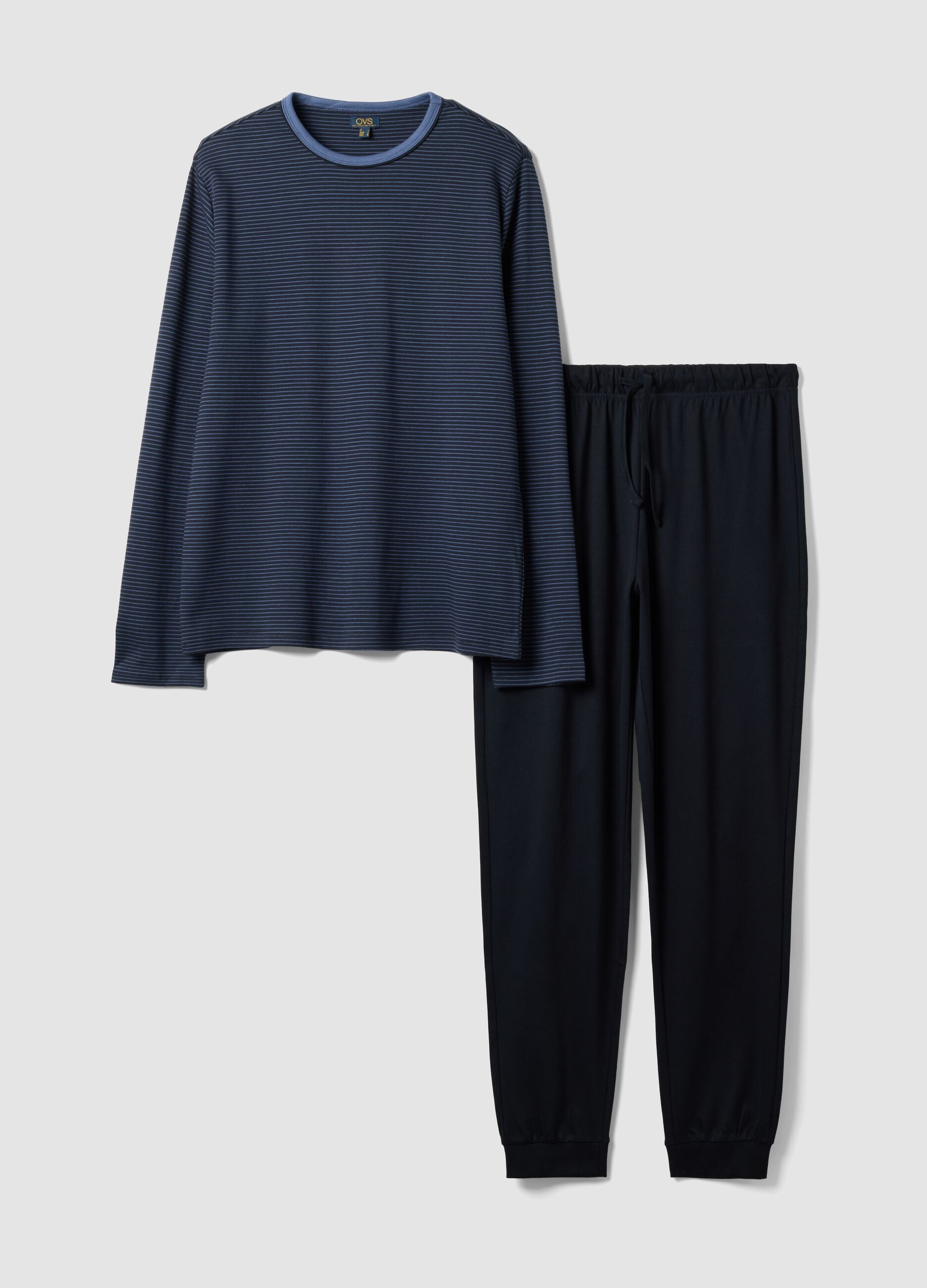 Navy blue pure organic cotton crew-neck pyjamas