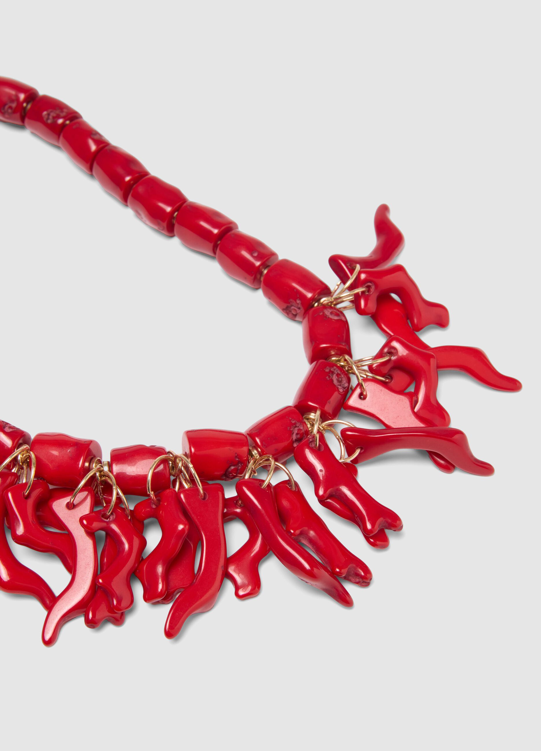 Red resin necklace with coral-shaped charms
