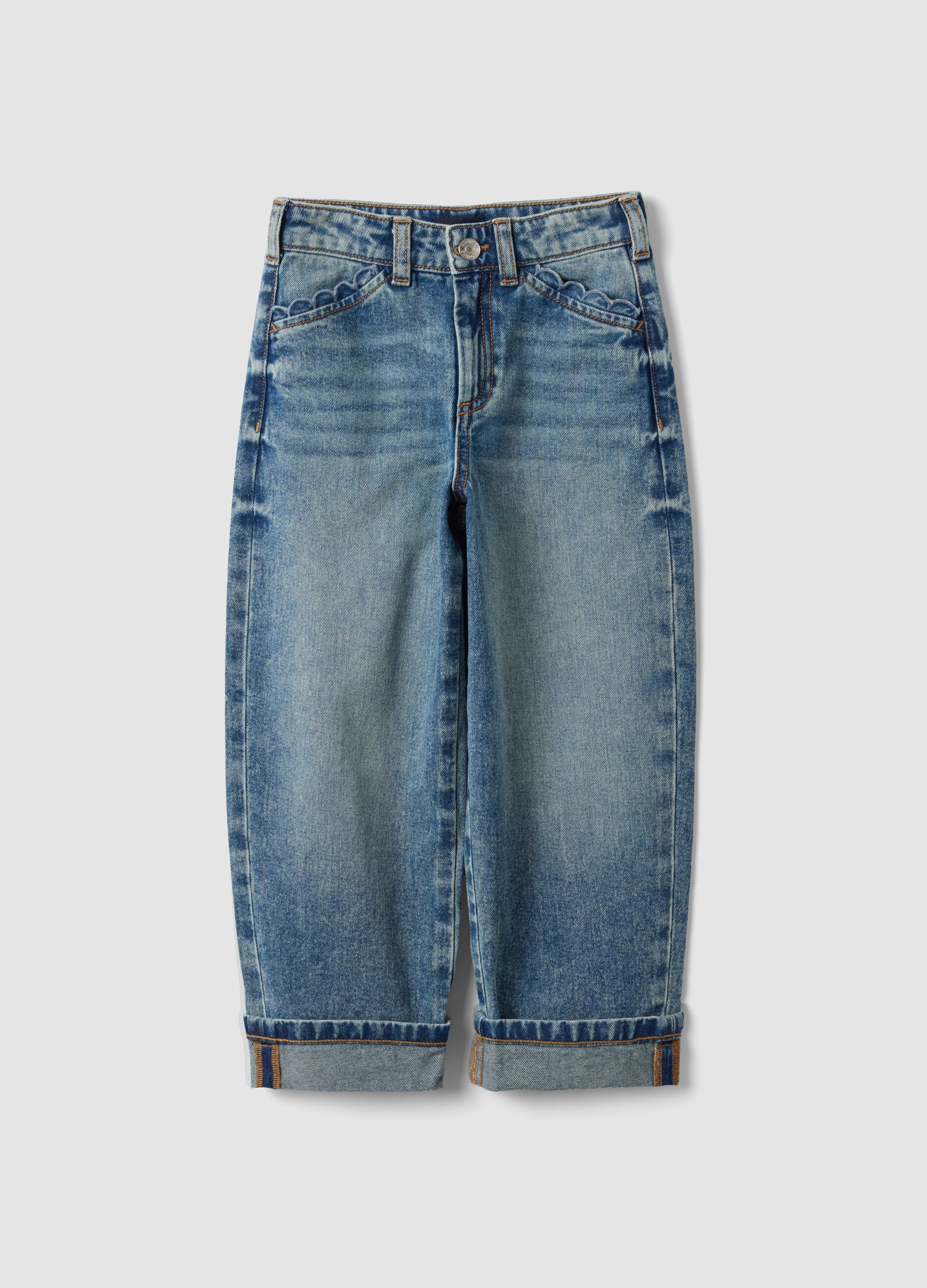 Blue pure cotton straight-fit jeans with belt loops for girls