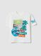 White pure cotton T-shirt with tropical print_0