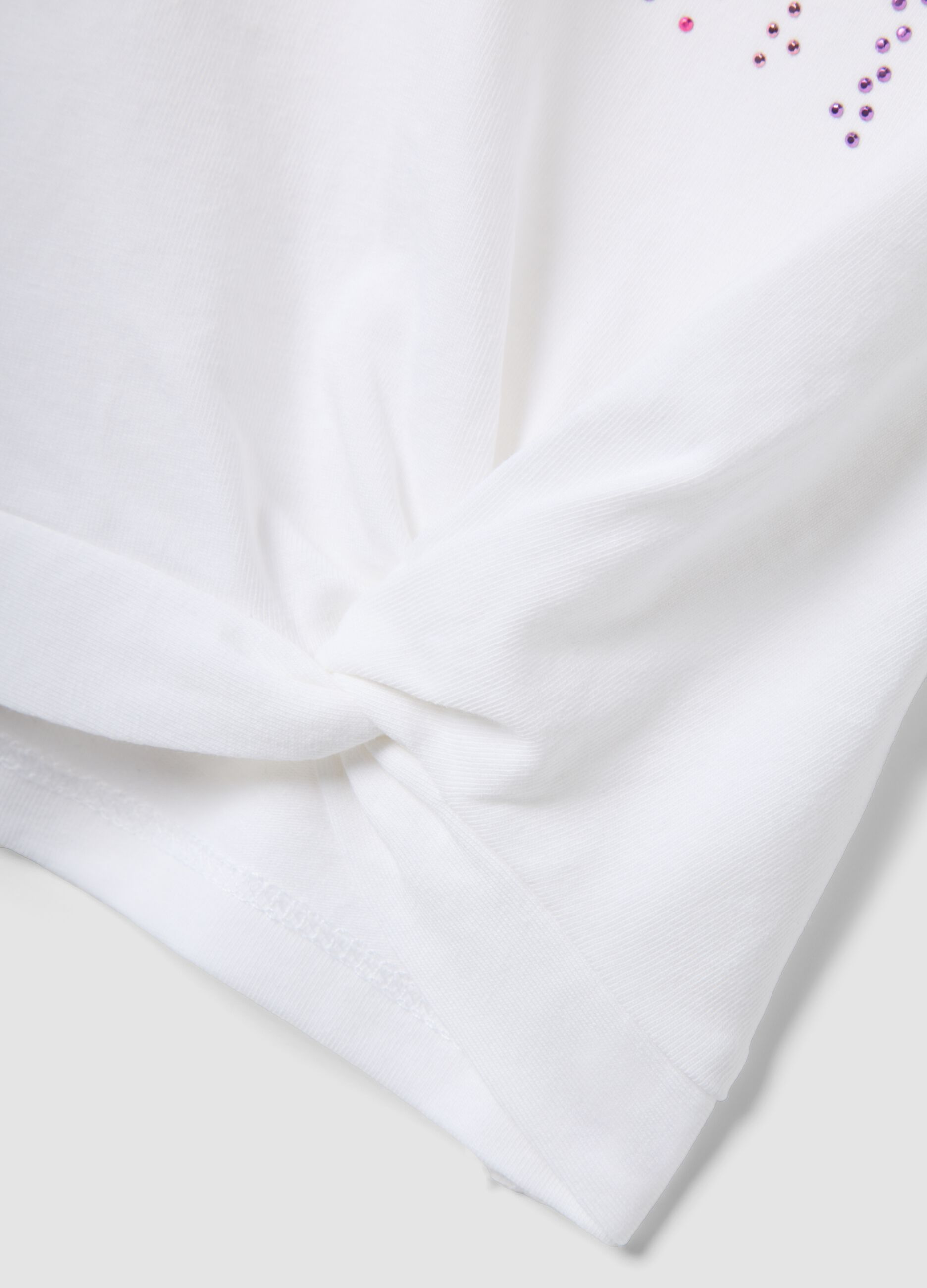 White stretch-cotton T-shirt with rhinestones