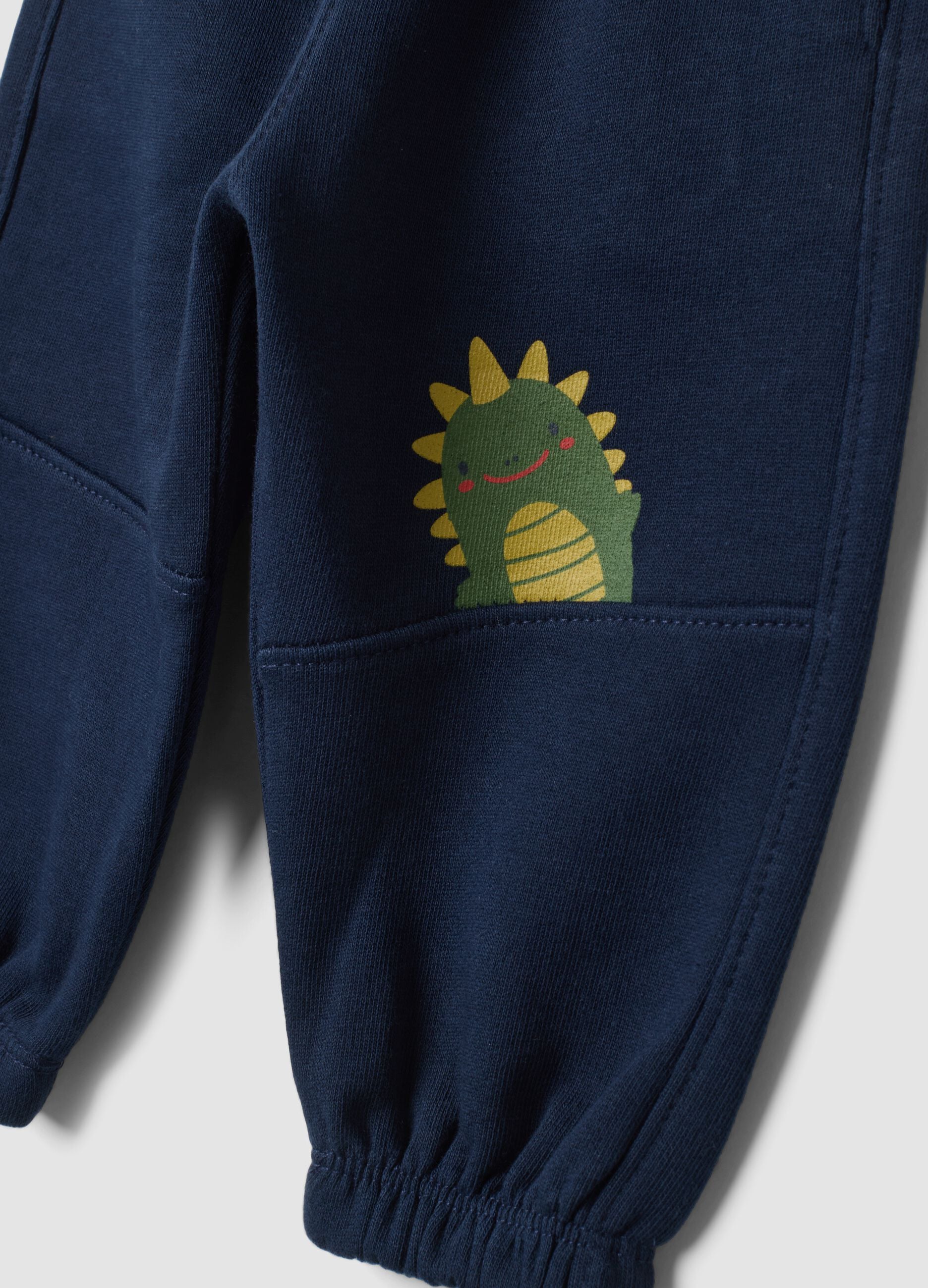 Blue pure cotton over-fit trousers with dinosaur print