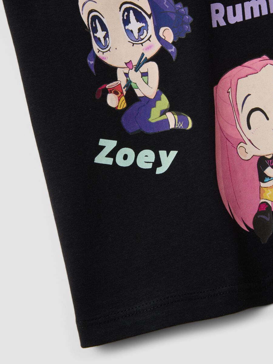 Schwarzes T-Shirt aus reiner Baumwolle mit K-Pop Demon Hunters Print, Regular Fit_3