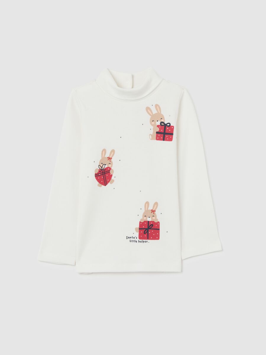 Red pure cotton high neck regular fit girl's t-shirt_0