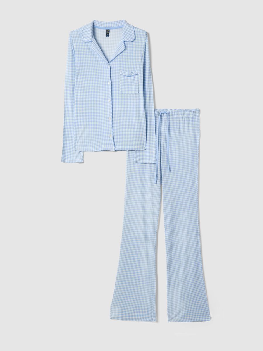 Pure Viscose Multicolour Check Pyjama Regular Fit with V-Neck_0