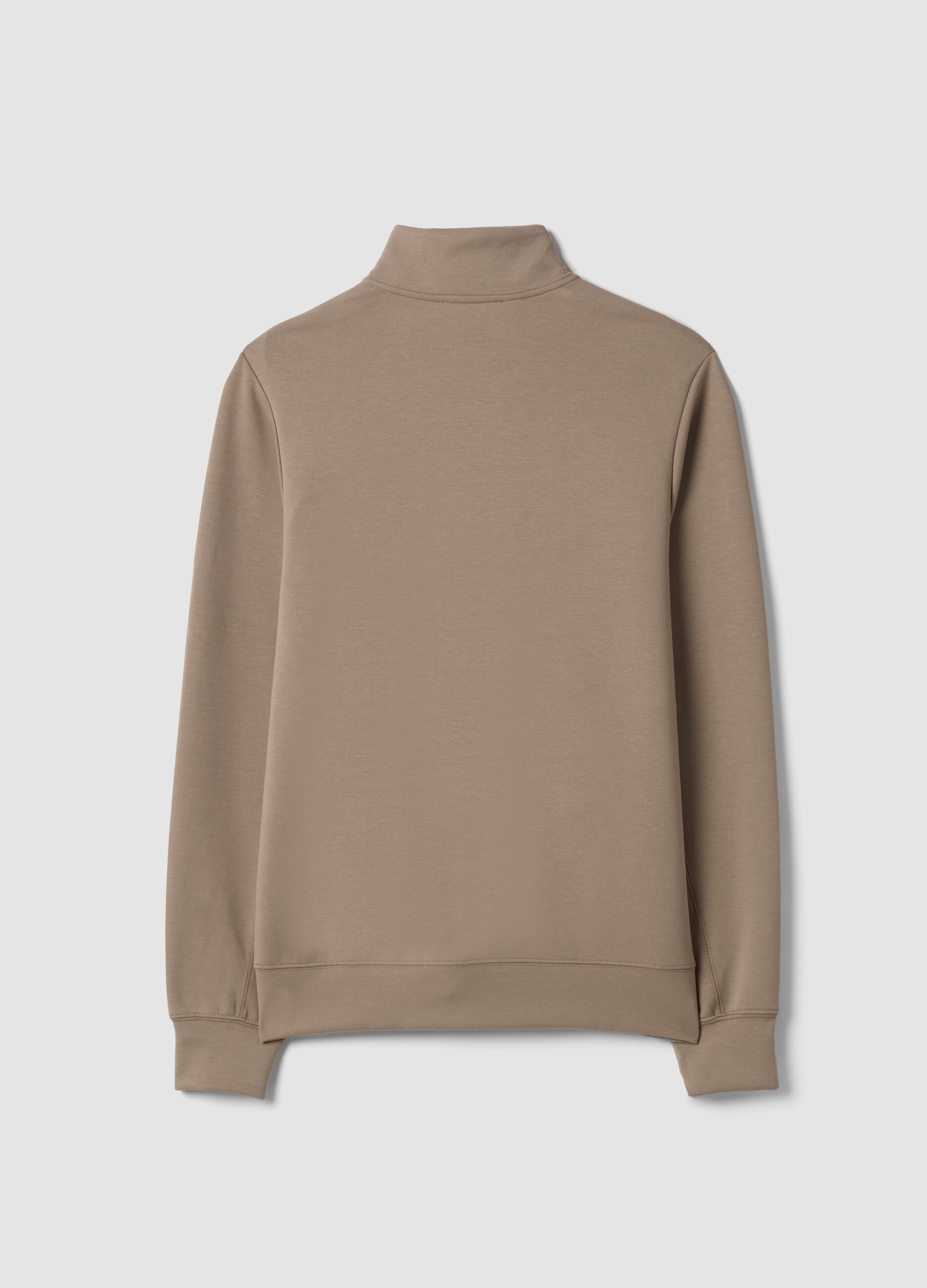 Beige full-zip with stretchy fabric collar, Easy Dry, regular fit