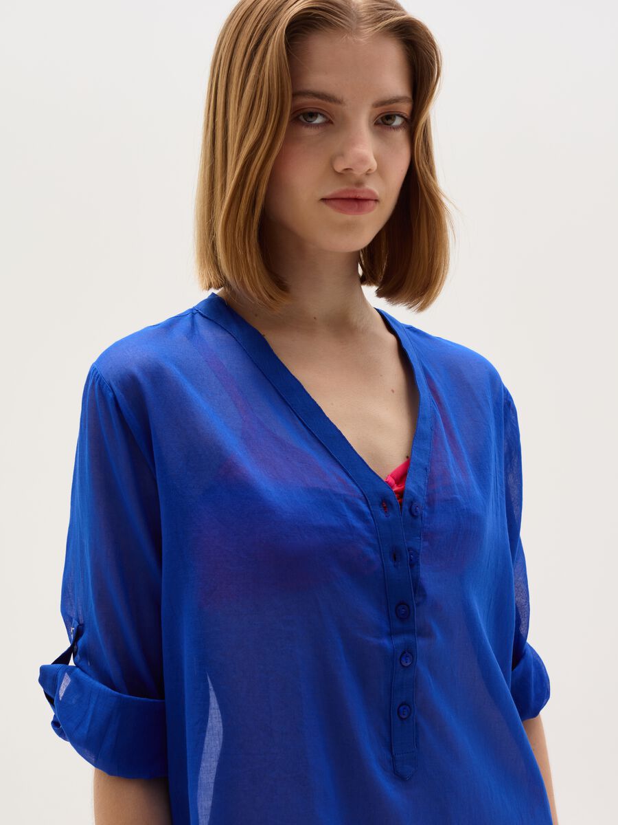 Long beach cover-up shirt in cotton_1