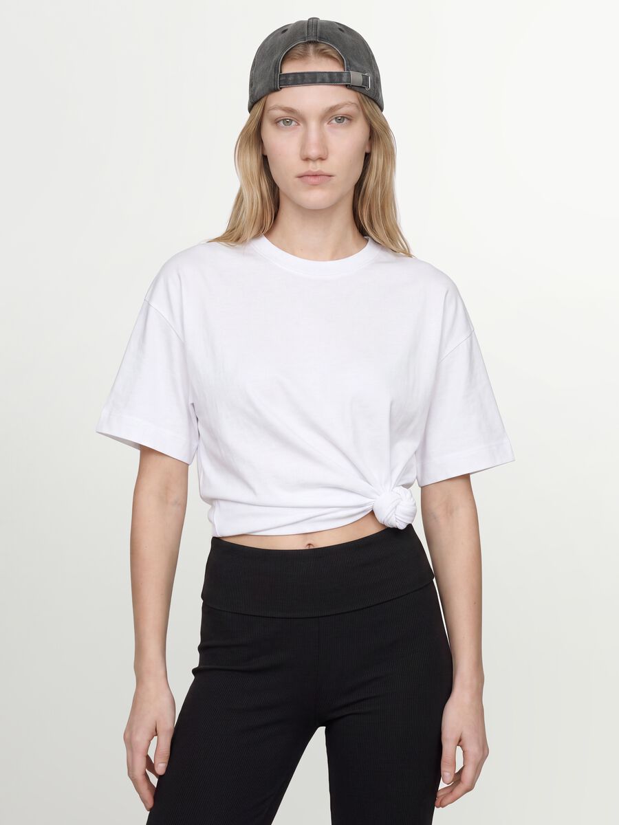 White oversized pure cotton short-sleeve T-shirt_0