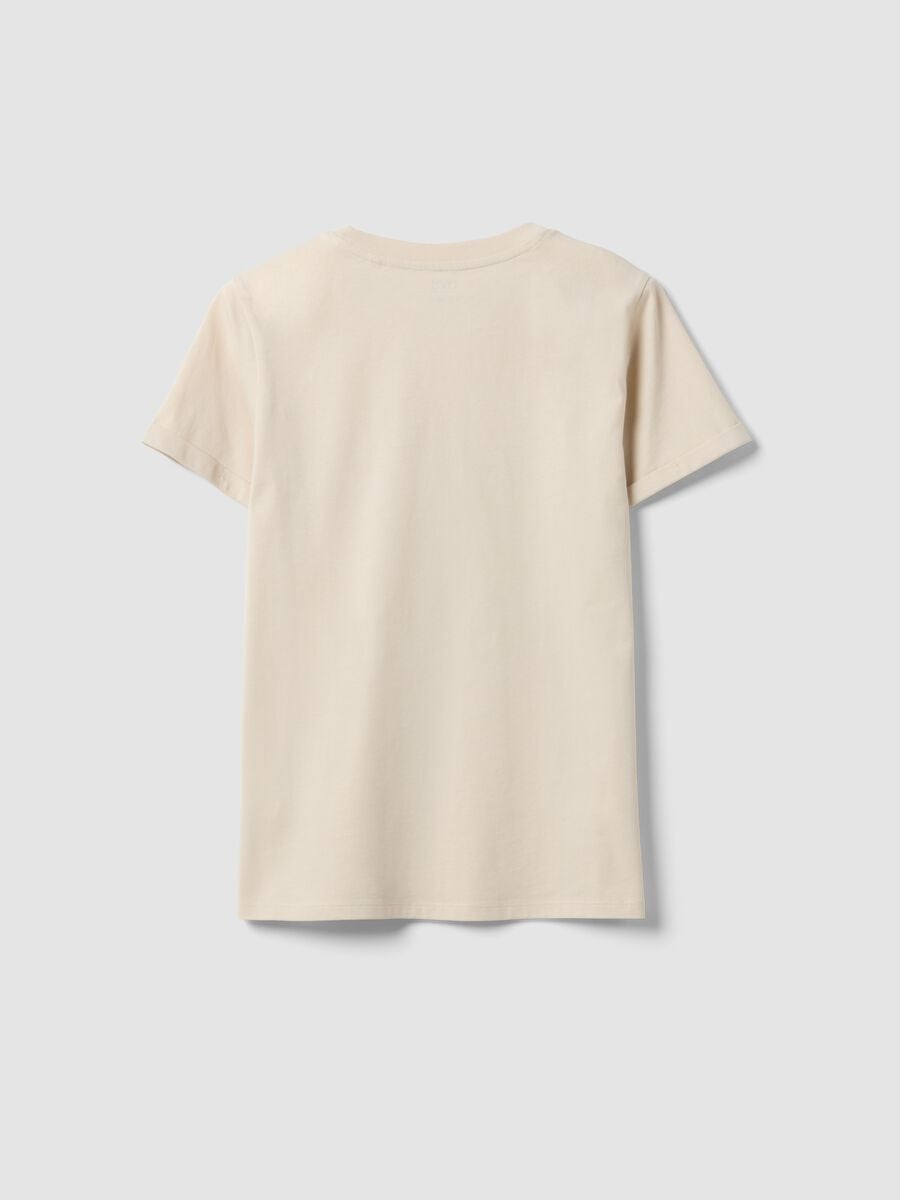 T-shirt beige in puro cotone con girocollo e stampa floreale regular fit_6