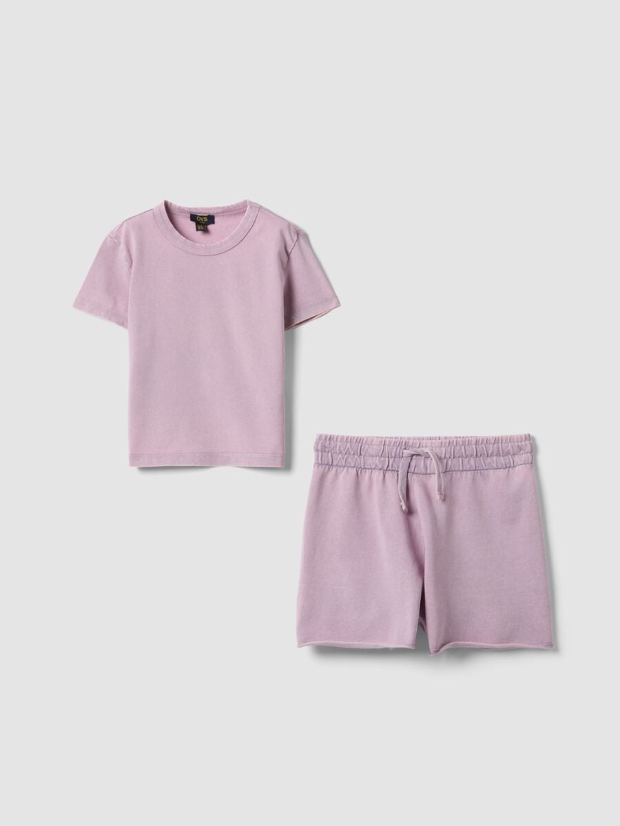 Pink stretch cotton set with T-shirt and shorts_3