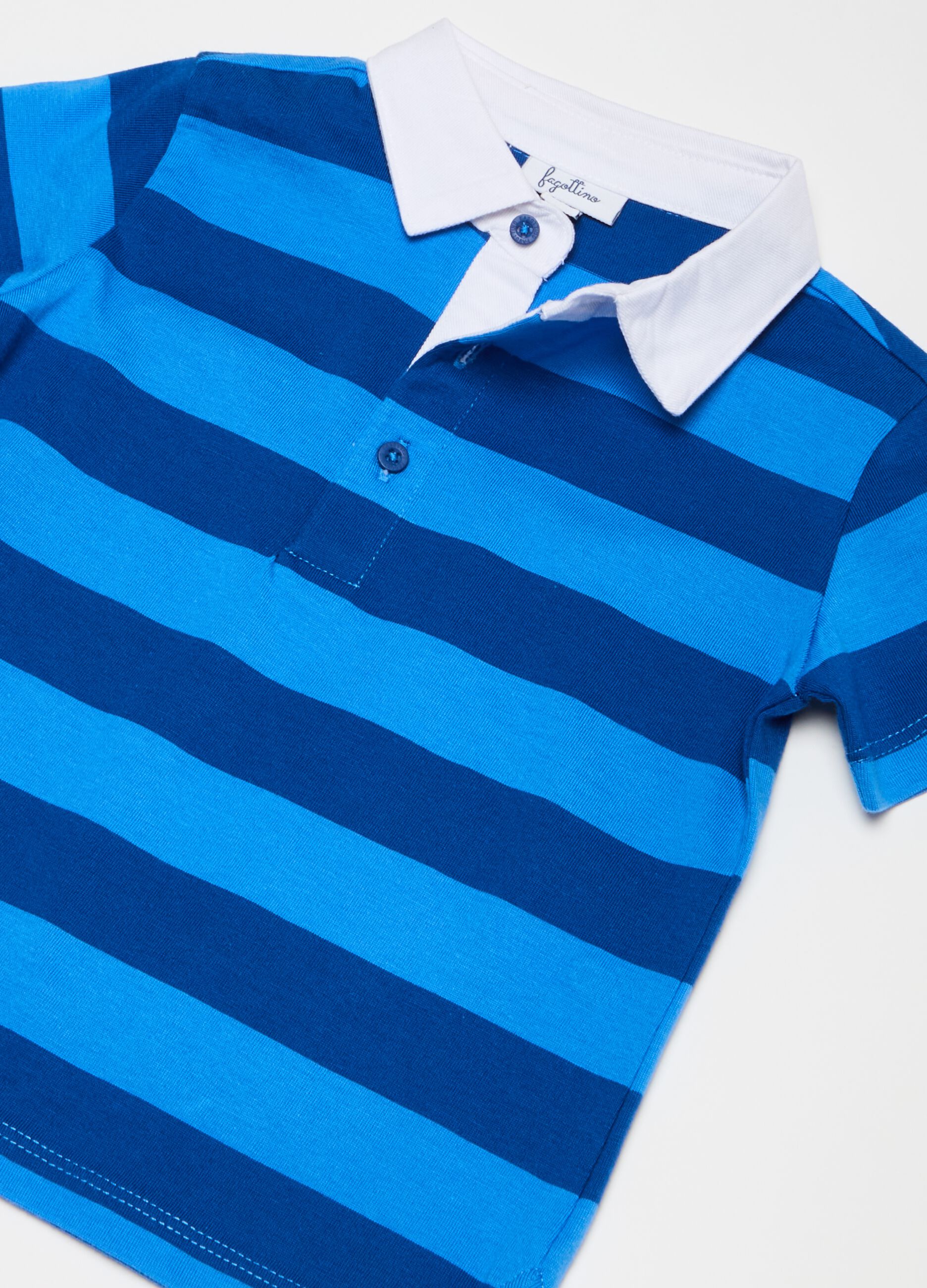 Polo shirt in cotton with stripes print