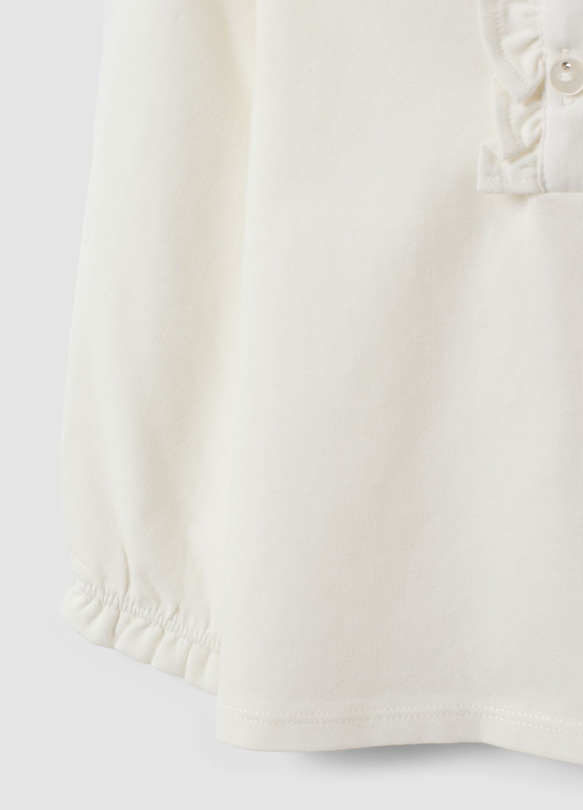 Weisses Poloshirt aus elastischer Bio-Baumwolle mit Kragen f&uuml;r Baby-M&auml;dchen