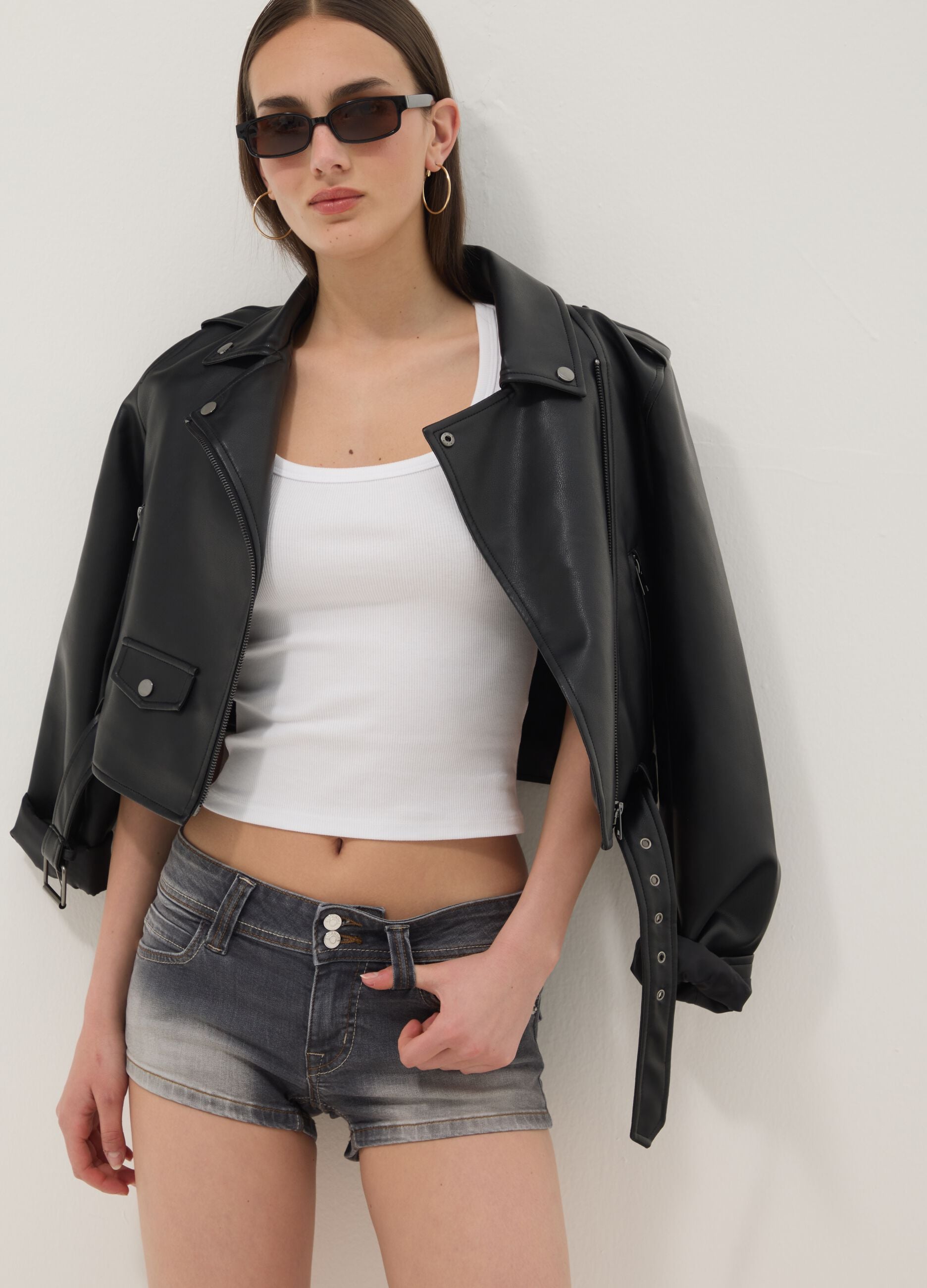 Grey stretch-cotton denim shorts