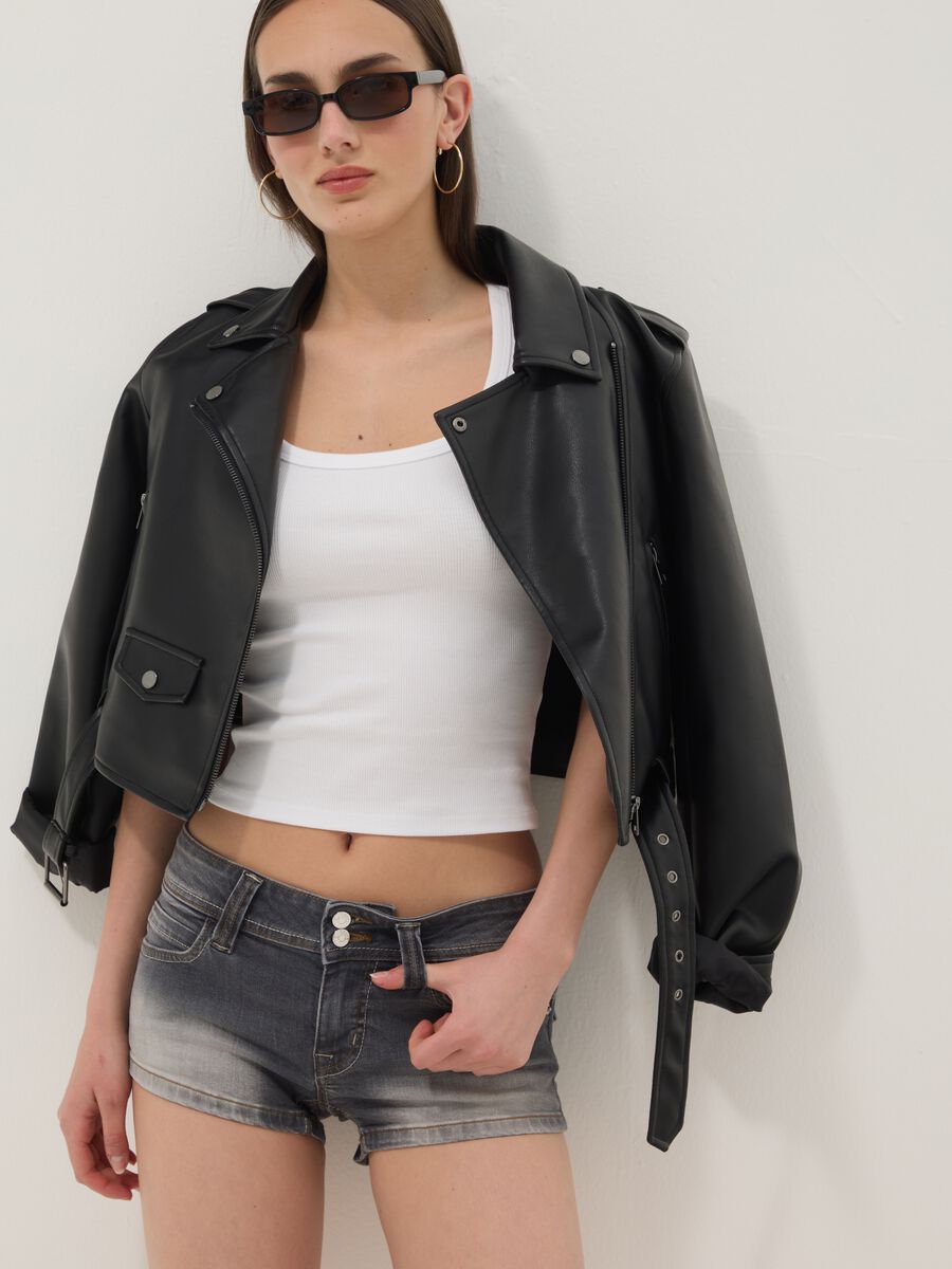 Grey stretch-cotton denim shorts_0