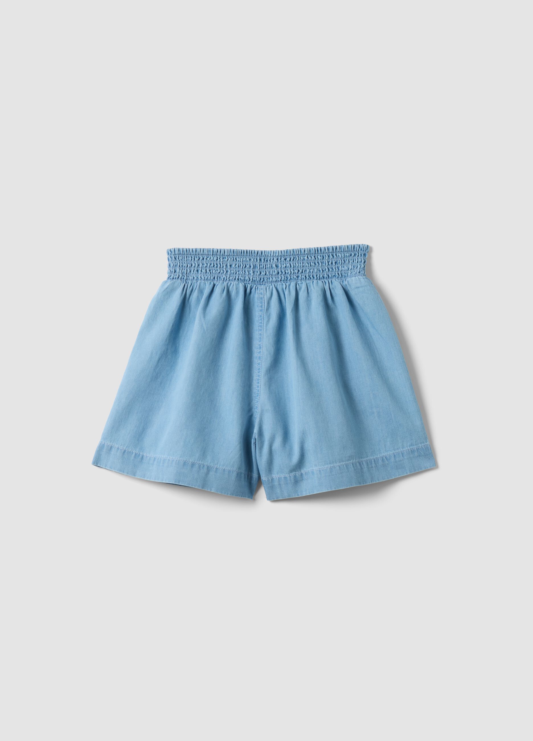 Light blue pure cotton denim shorts for girls, regular fit