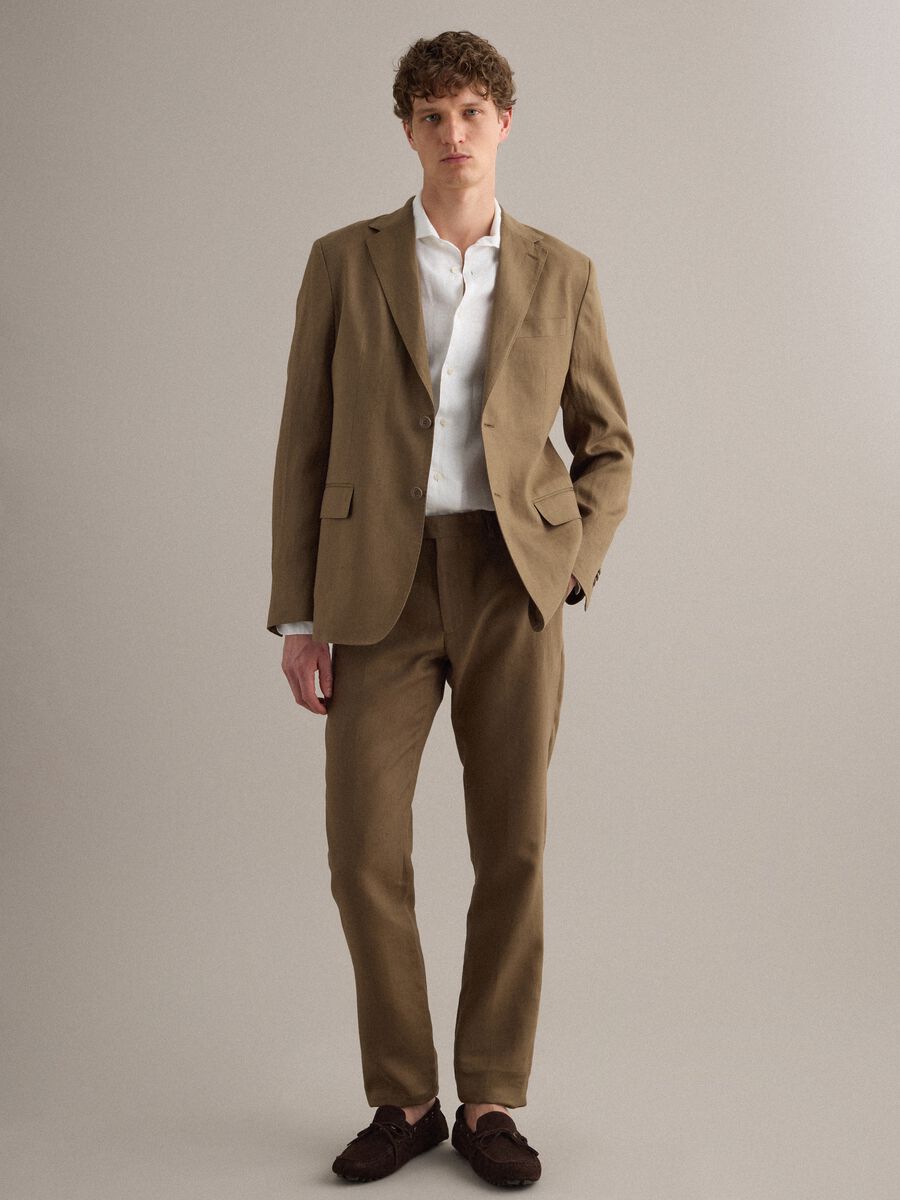 Blazer castanho de linho puro corte regular_3