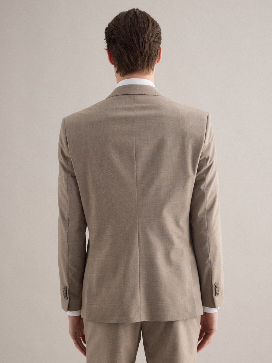 Slim fit beige check cotton blend jacket with lapel_2