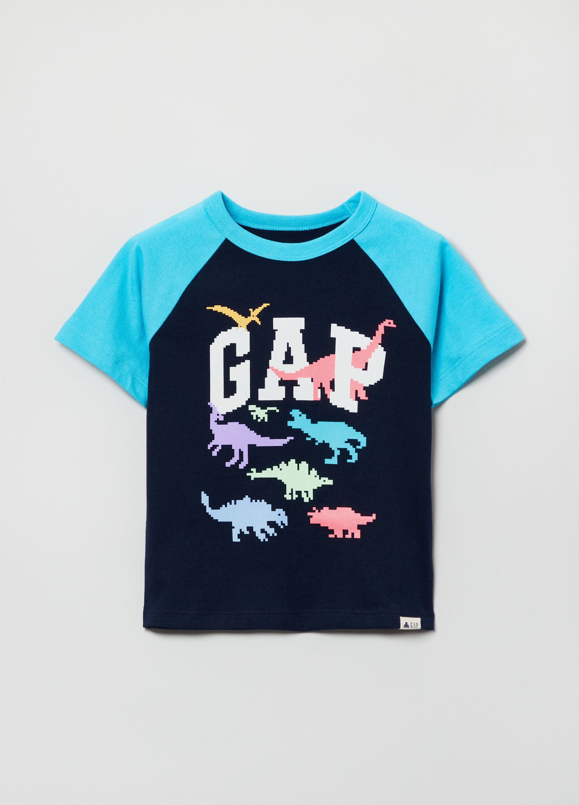 Camiseta de algodón estampado dinosaurios y logo