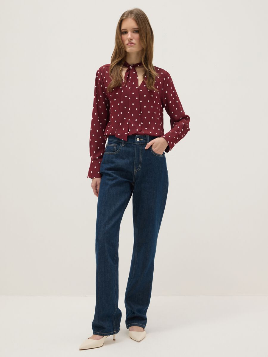 Burgunderrot Polka-Dot-Krepphemd_1
