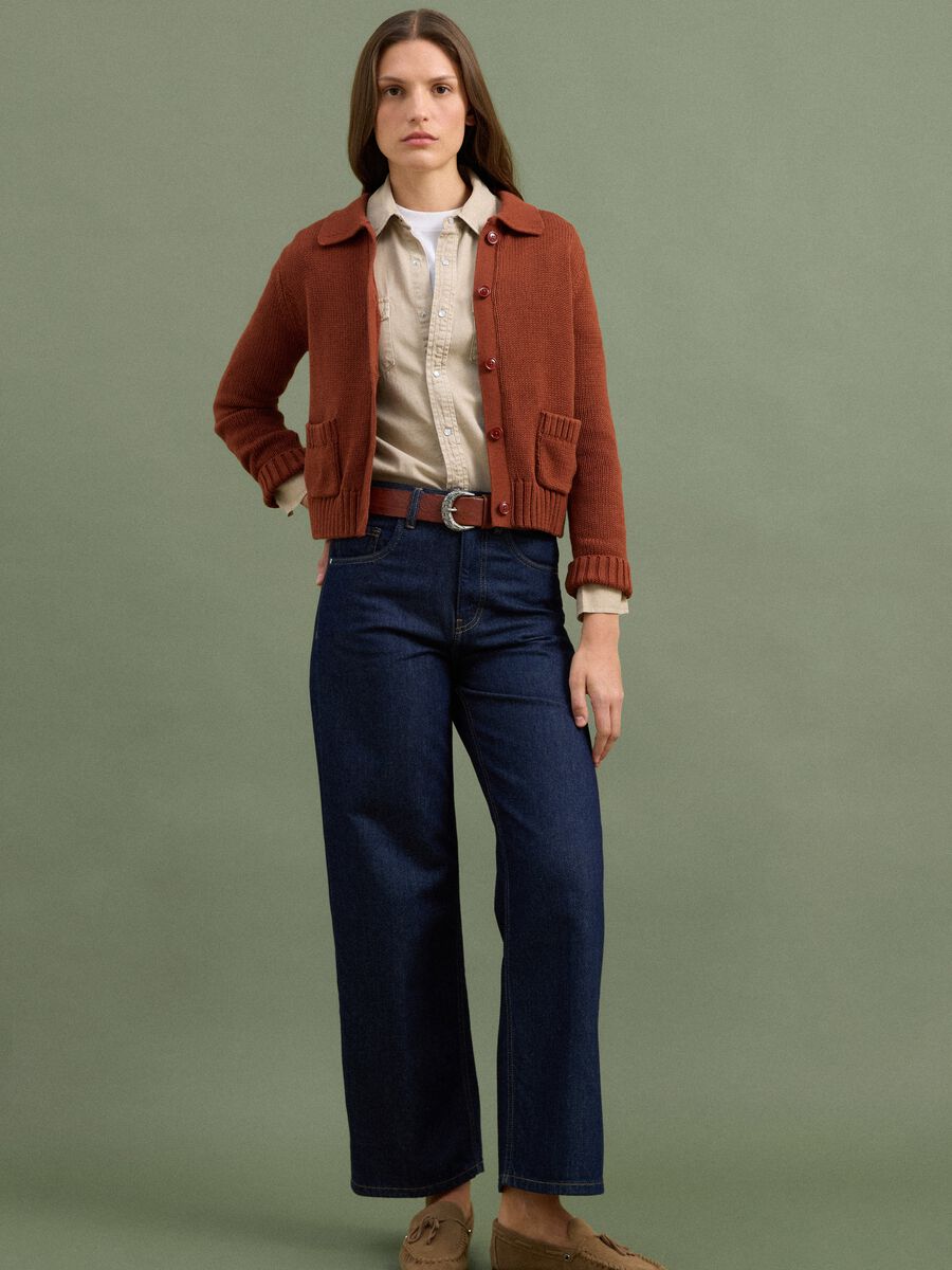Cardigan rosso in puro cotone con bottoni regular fit_1