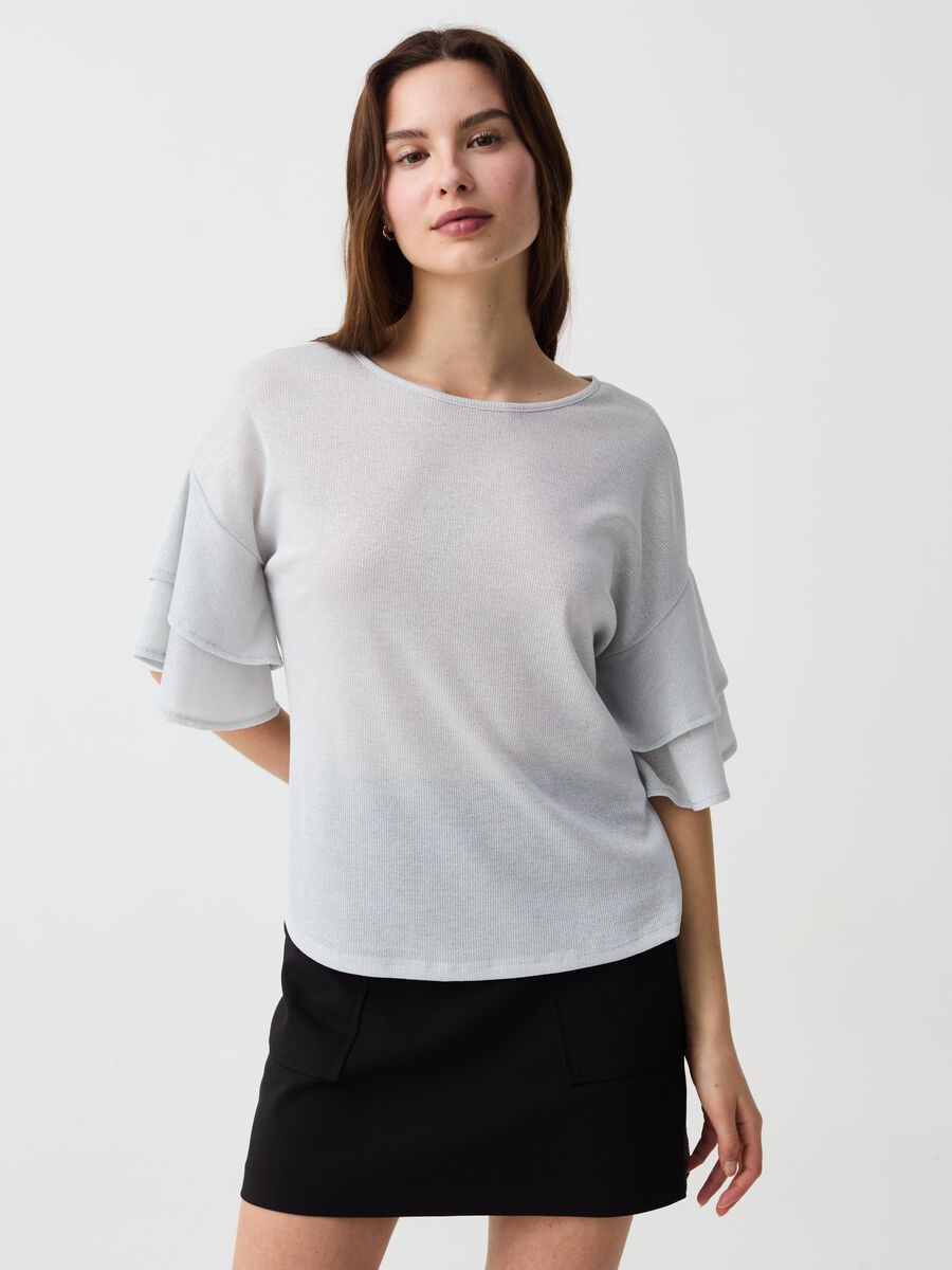 Lurex T-shirt with sleeves with flounces_0