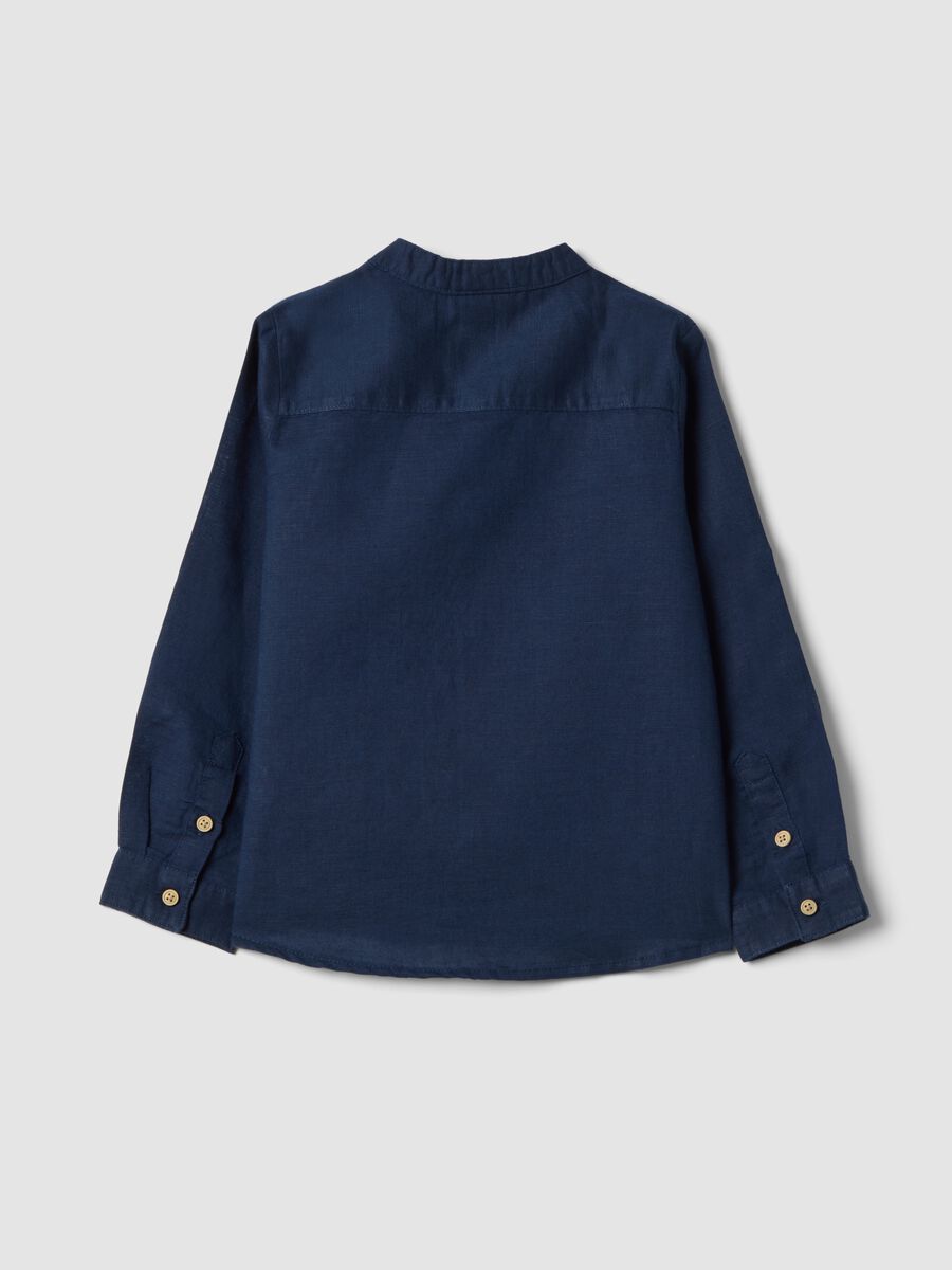 Regular fit blue linen blend long sleeve shirt for boys_1