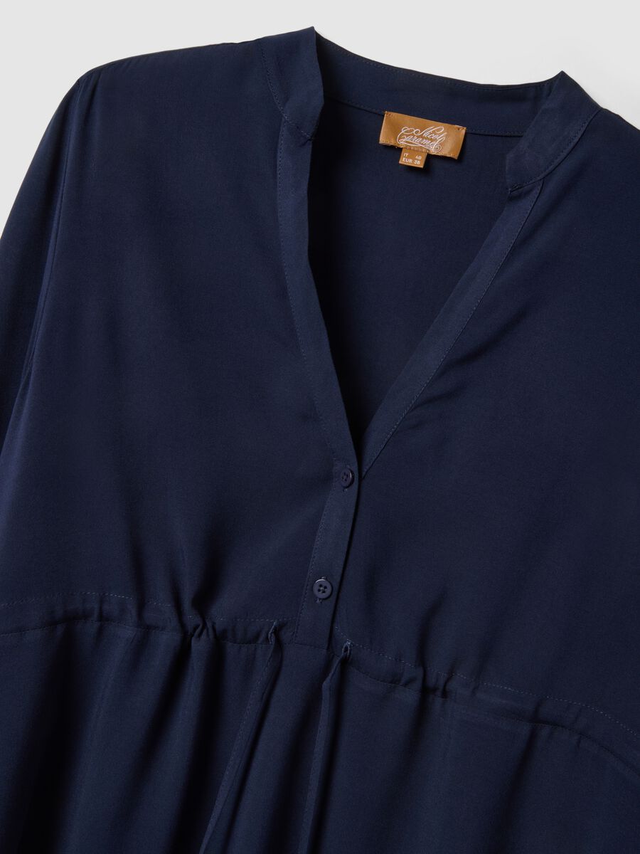 Abito blu premaman in pura viscosa con collo alla coreana_5