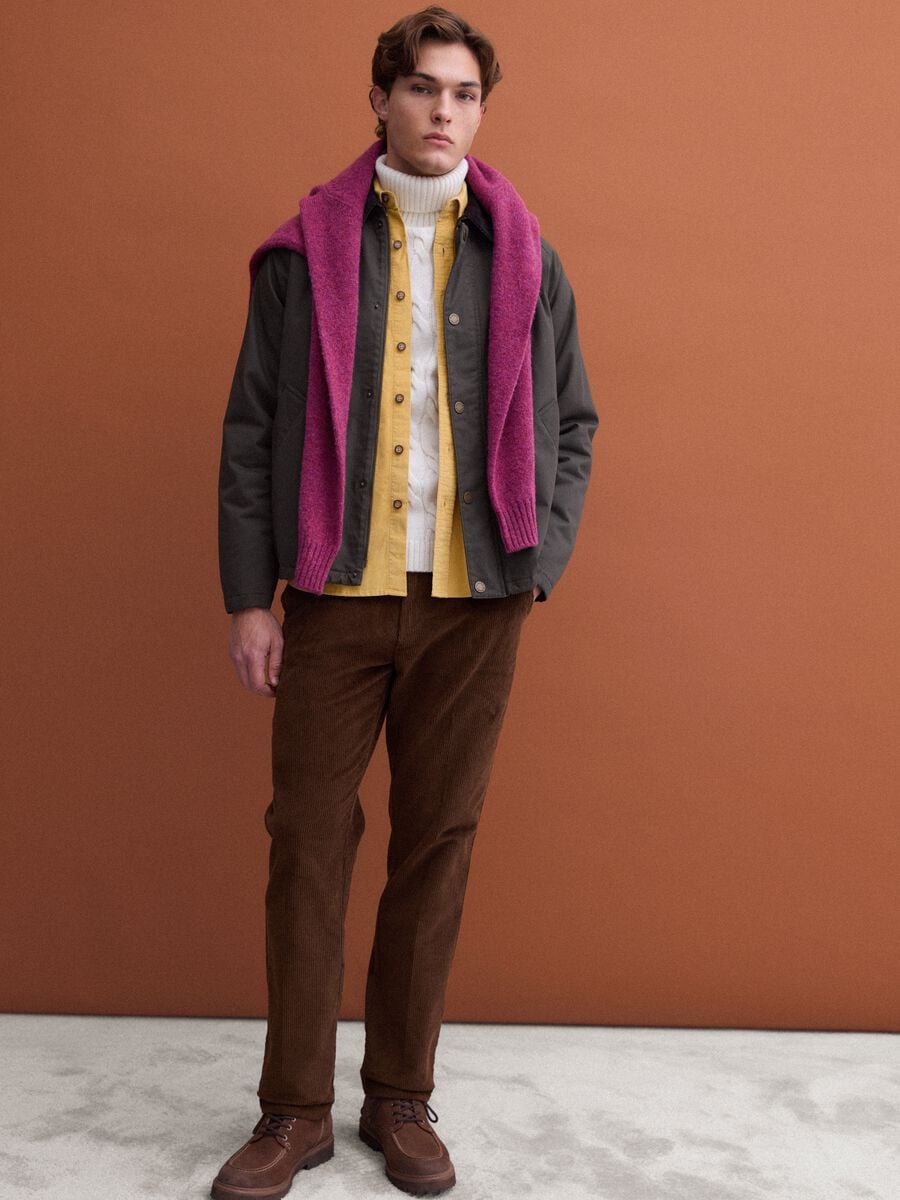 Brown regular-fit stretch cotton corduroy chino trousers_0