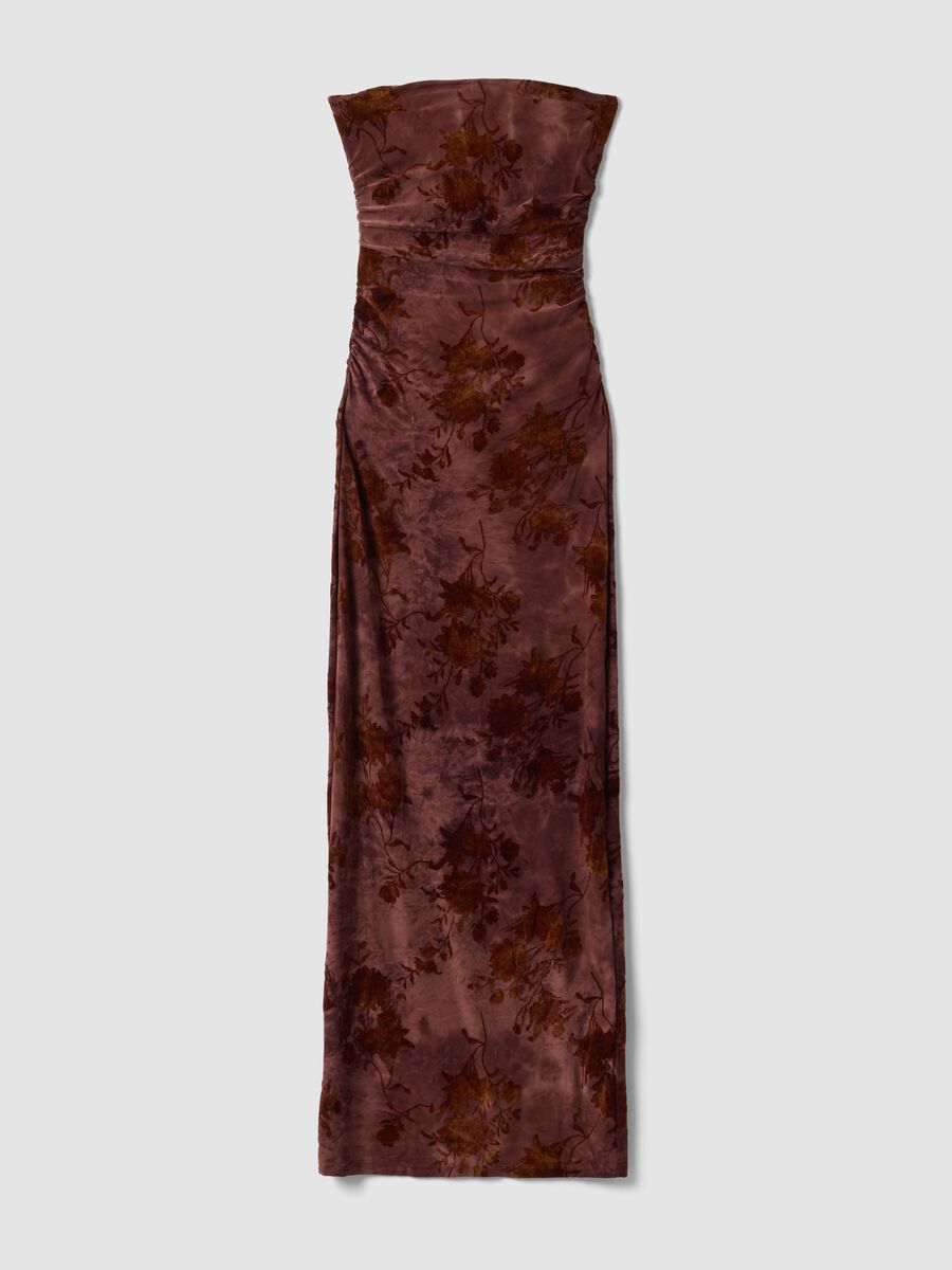 Red long fitted dress in stretch fabric with floral pattern_4