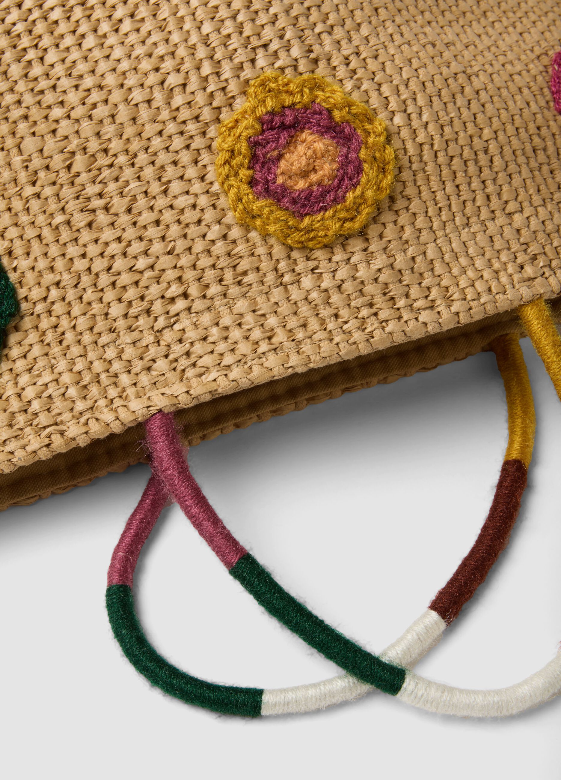 Beige beach bag in cotton blend and paper fabric with detailing