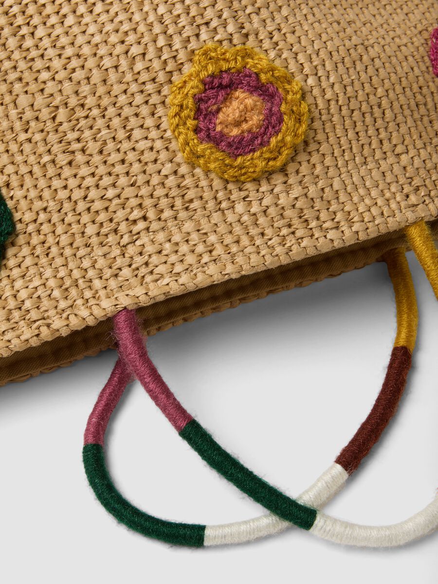 Beige beach bag in cotton blend and paper fabric with detailing_2