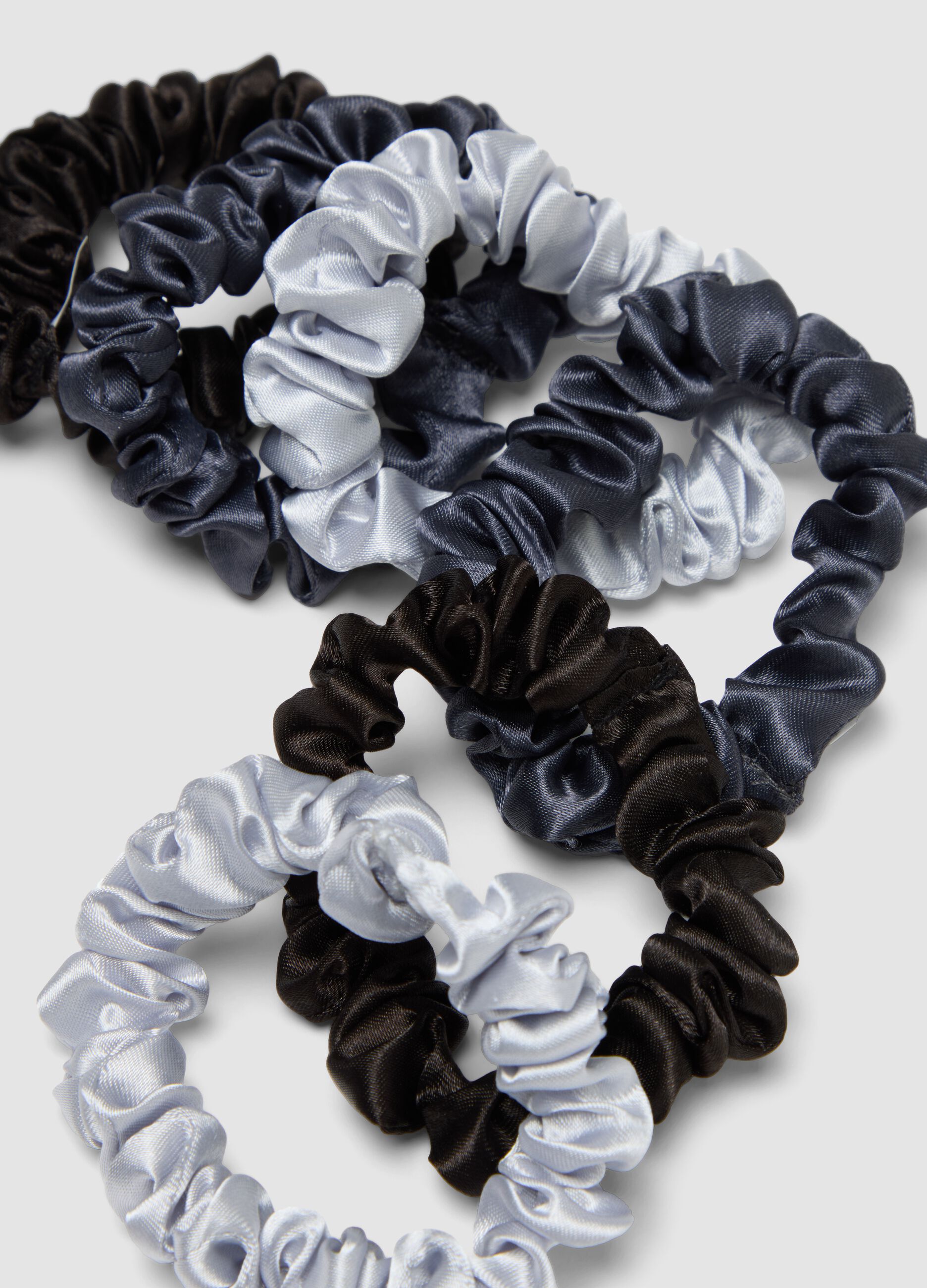 SINCERELY HAIR Scrunchies pequenos de cetim (6 unidades) Preto e Cinzento