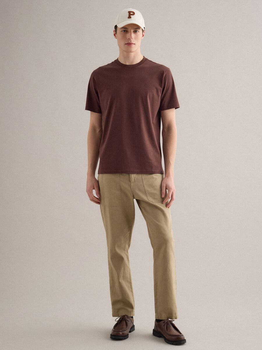 Brown pure cotton crew neck t-shirt relaxed fit_2