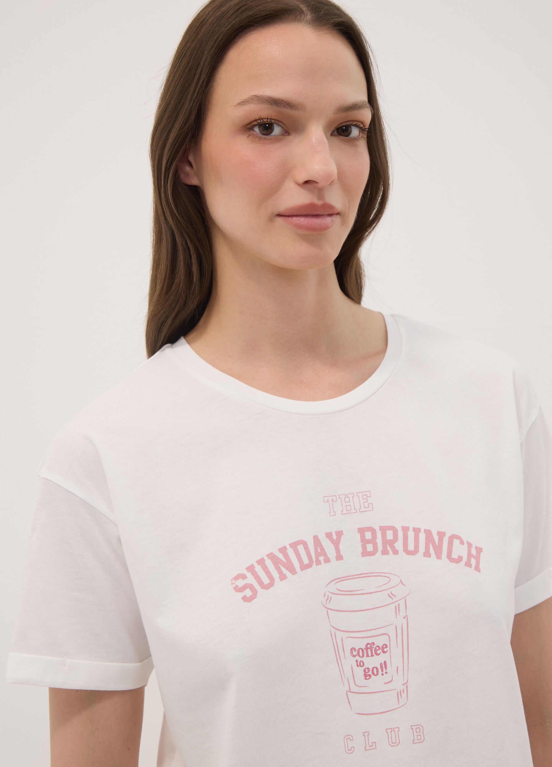 Wei&szlig;es Pyjama-T-Shirt aus Bio-Baumwolle mit Frontprint