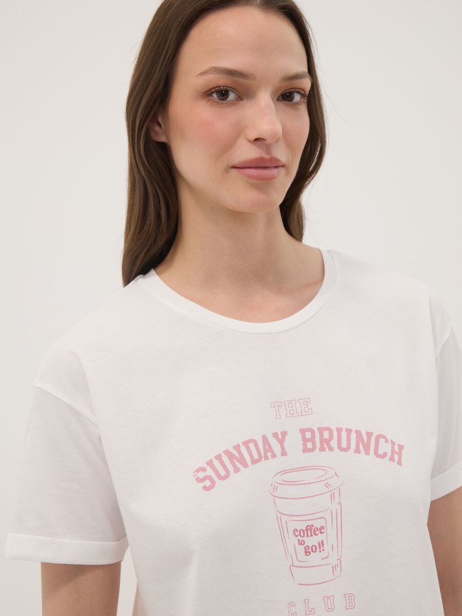 White organic cotton pyjama T-shirt with front slogan_2