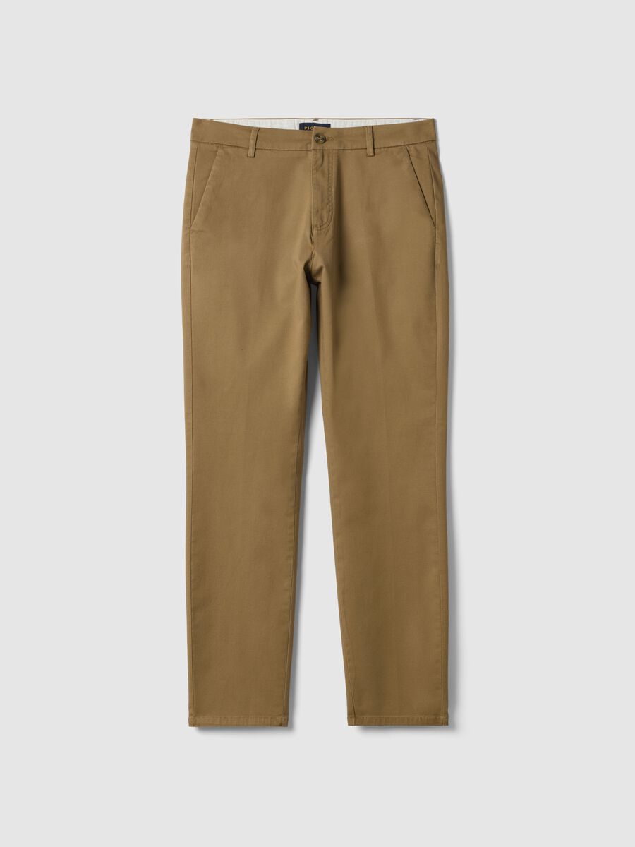 Brown slim fit stretch cotton chino trousers_4