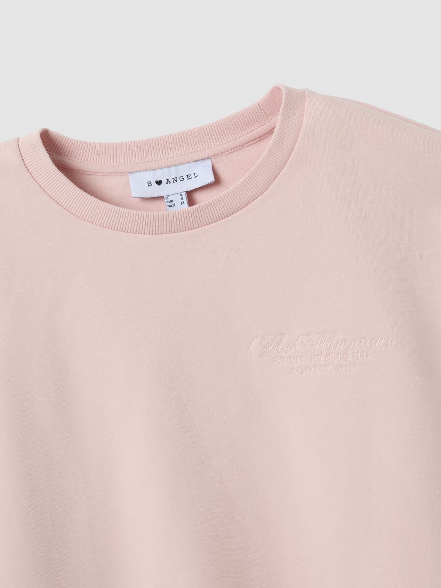 Pink cotton-blend crew-neck sweatshirt with embroidered detail_5