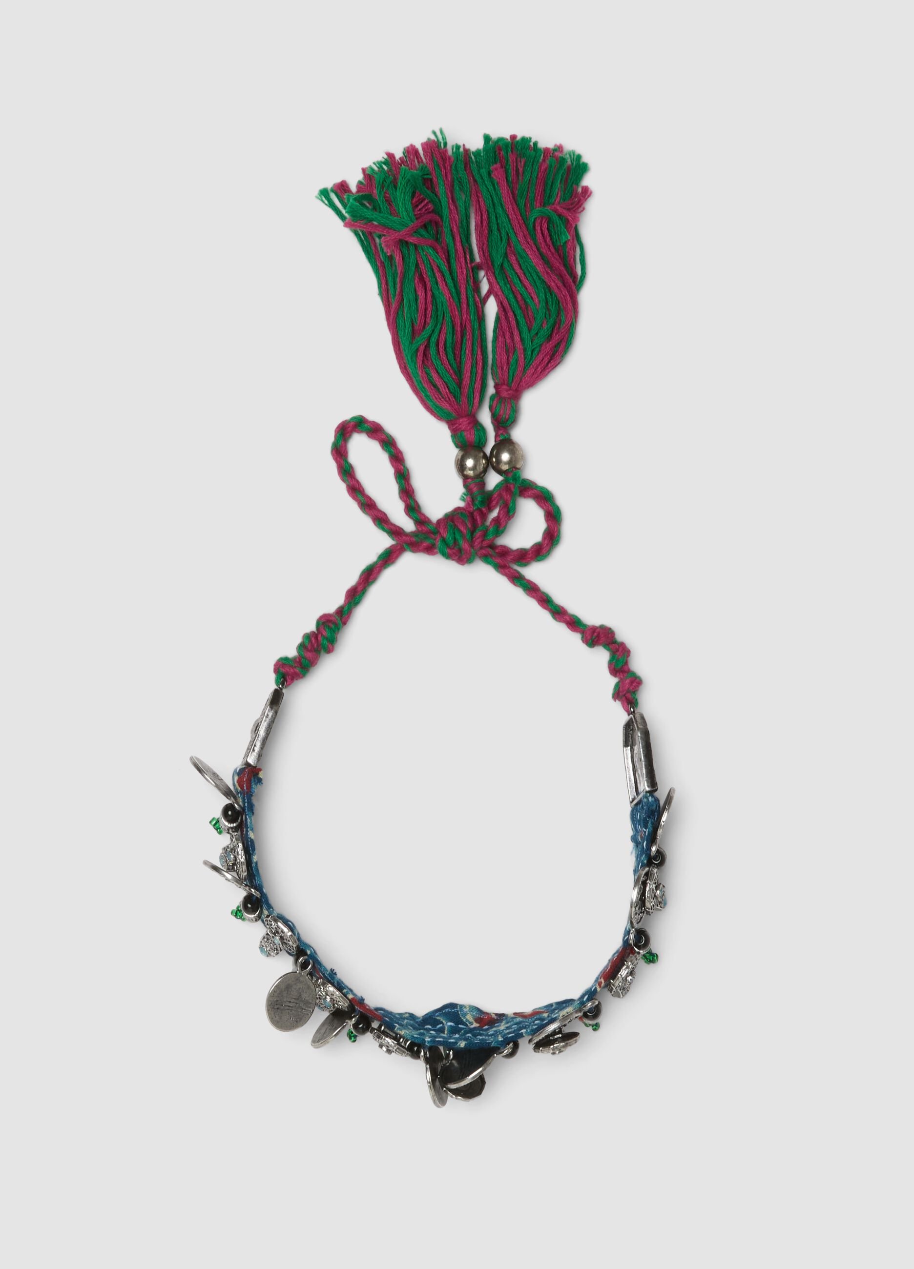 Mehrfarbige Halskette aus reiner Baumwolle mit Anh&auml;ngern