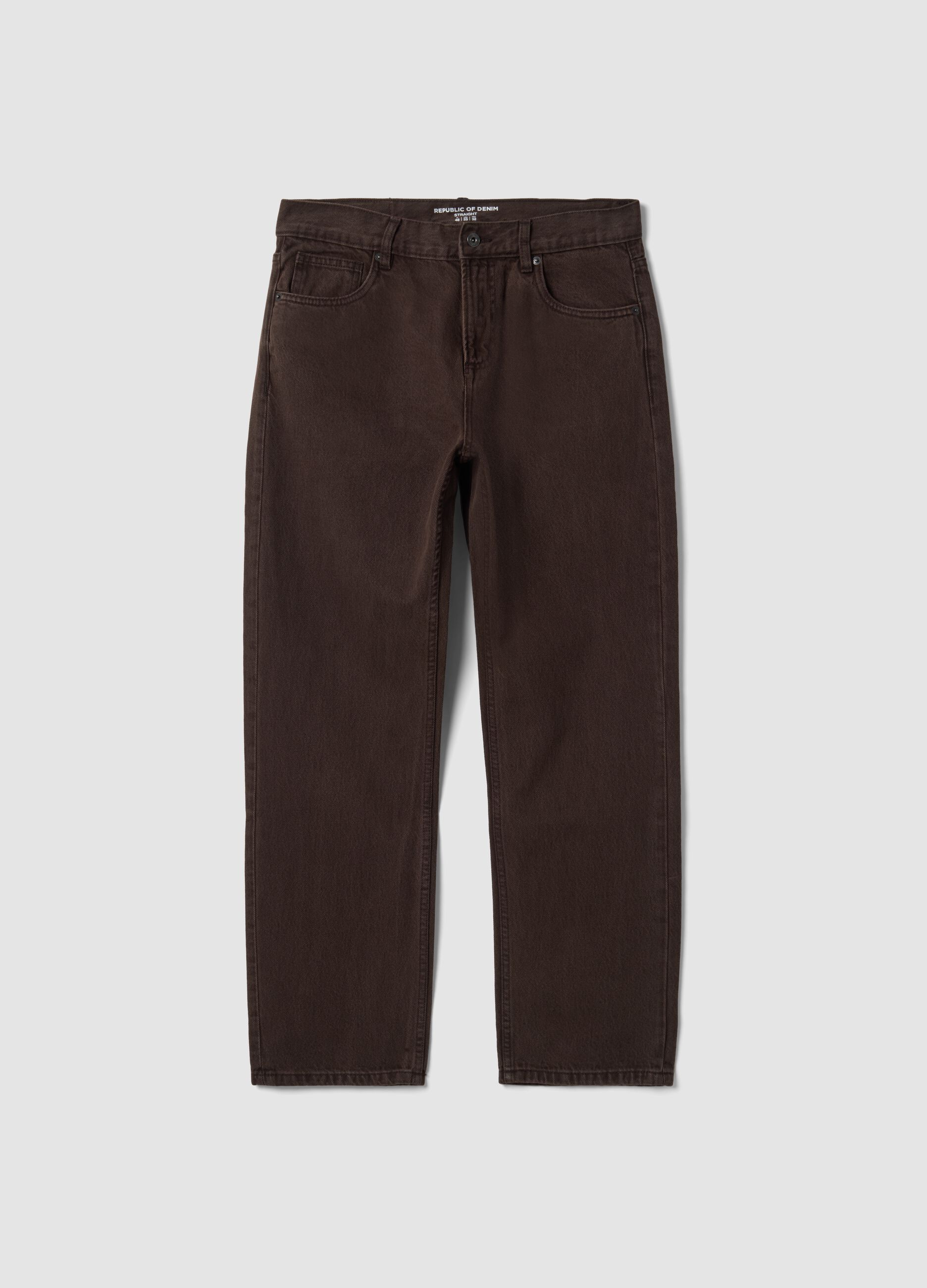 Brown pure cotton straight-fit jeans