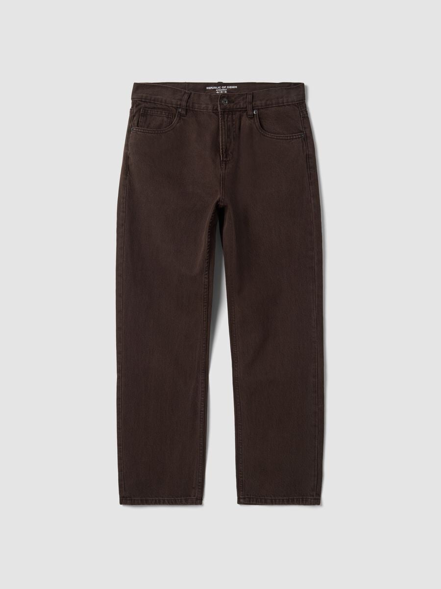 Brown straight-fit 100% cotton jeans_4