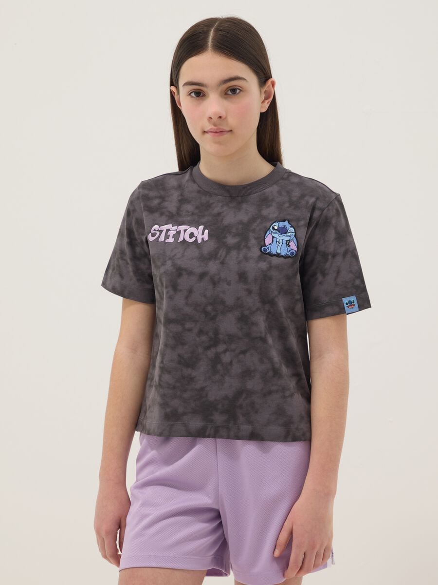 Grey pure cotton oversized fit girl&rsquo;s t-shirt with Stitch_0