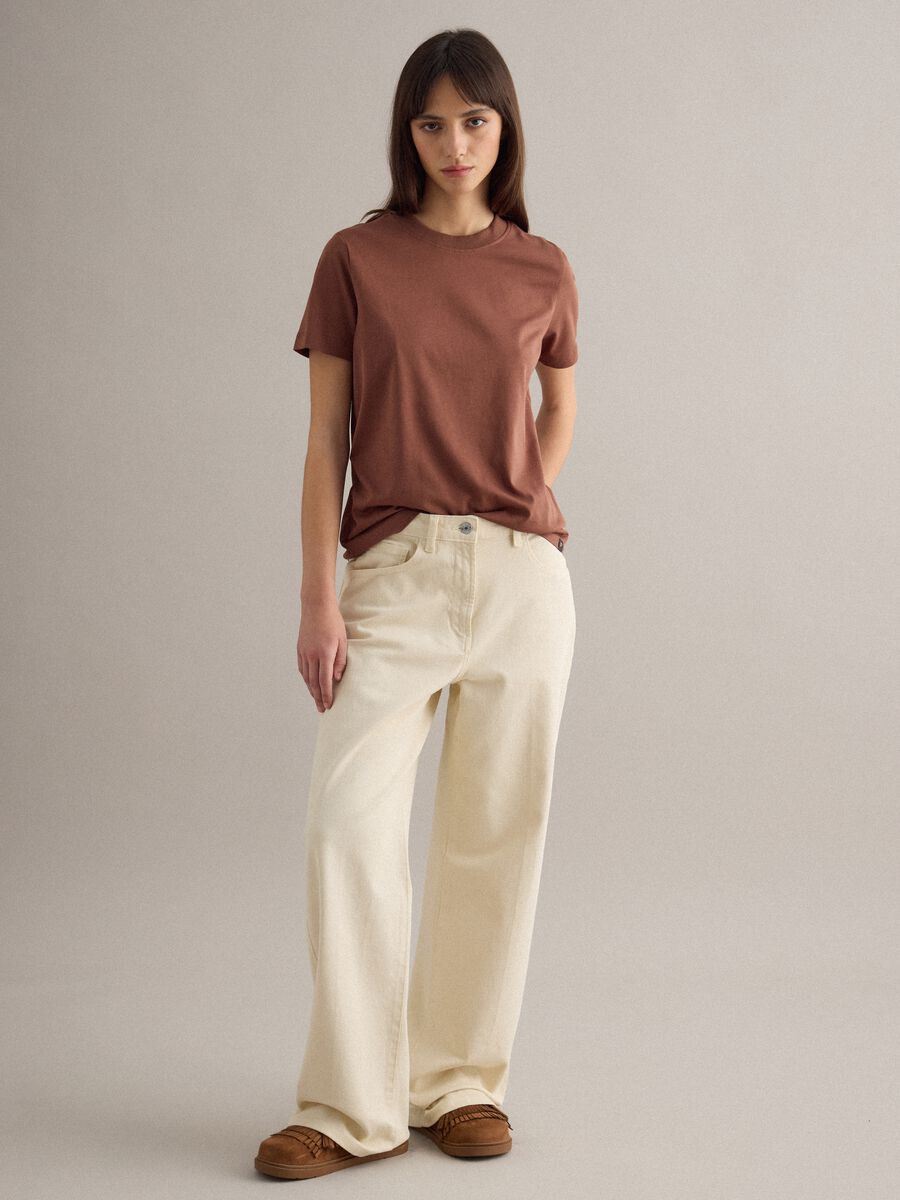 Brown crew neck pure cotton regular fit T-shirt_2