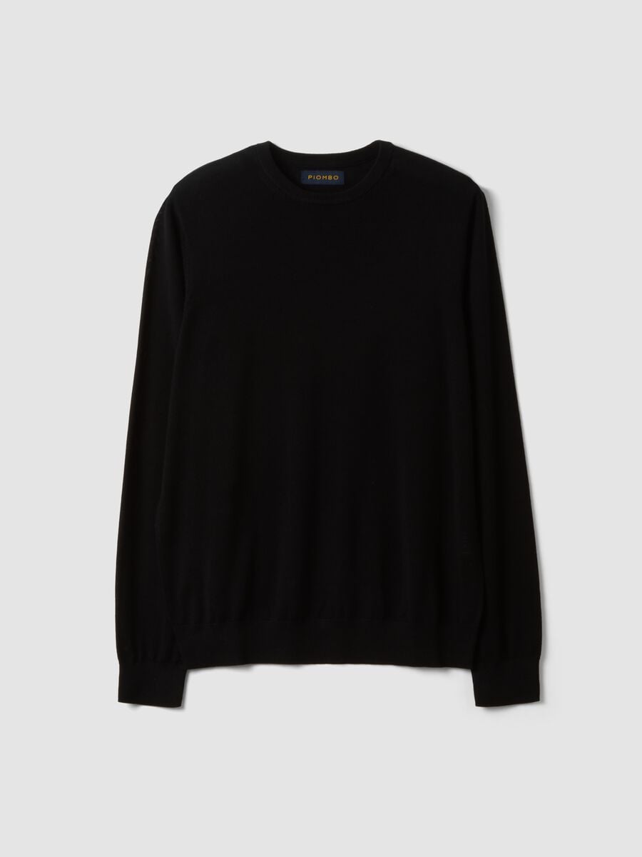 Black pure merino wool crew-neck jumper, regular fit_4