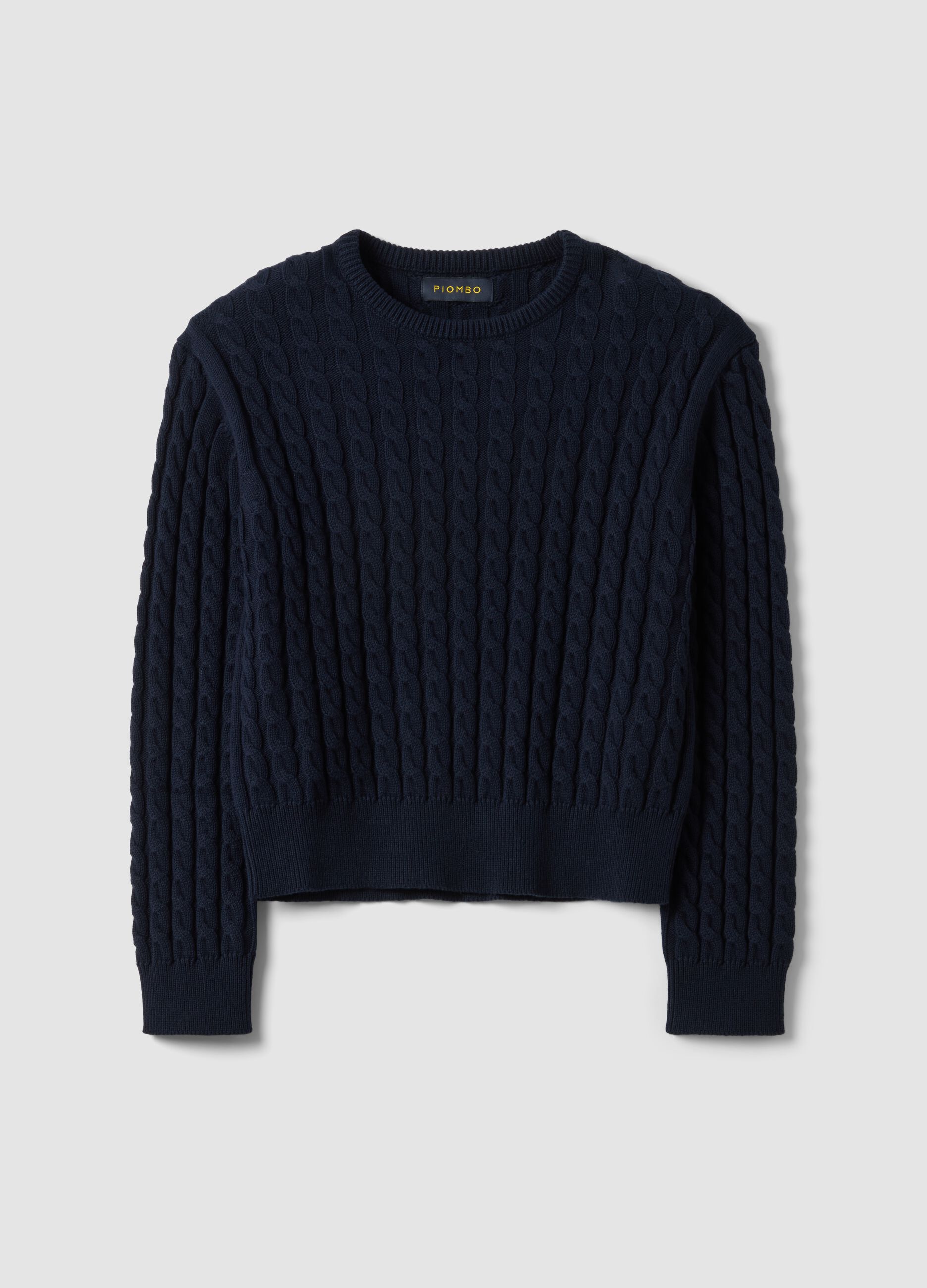Maglia blu girocollo in puro cotone a trecce regular fit